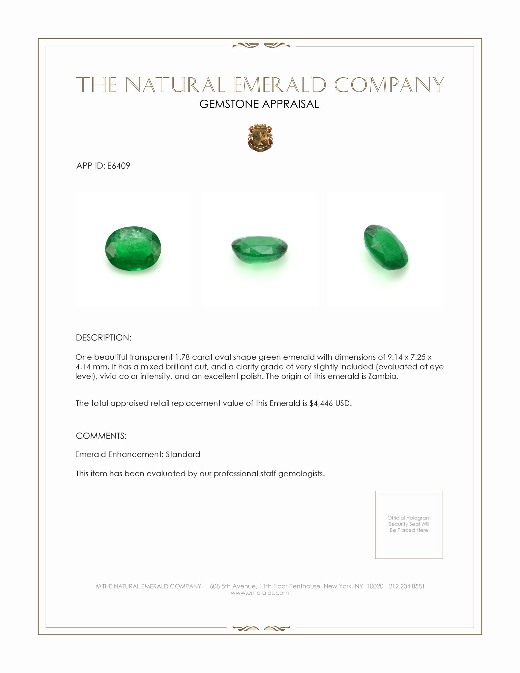 1.78 Ct. Emerald from Zambia