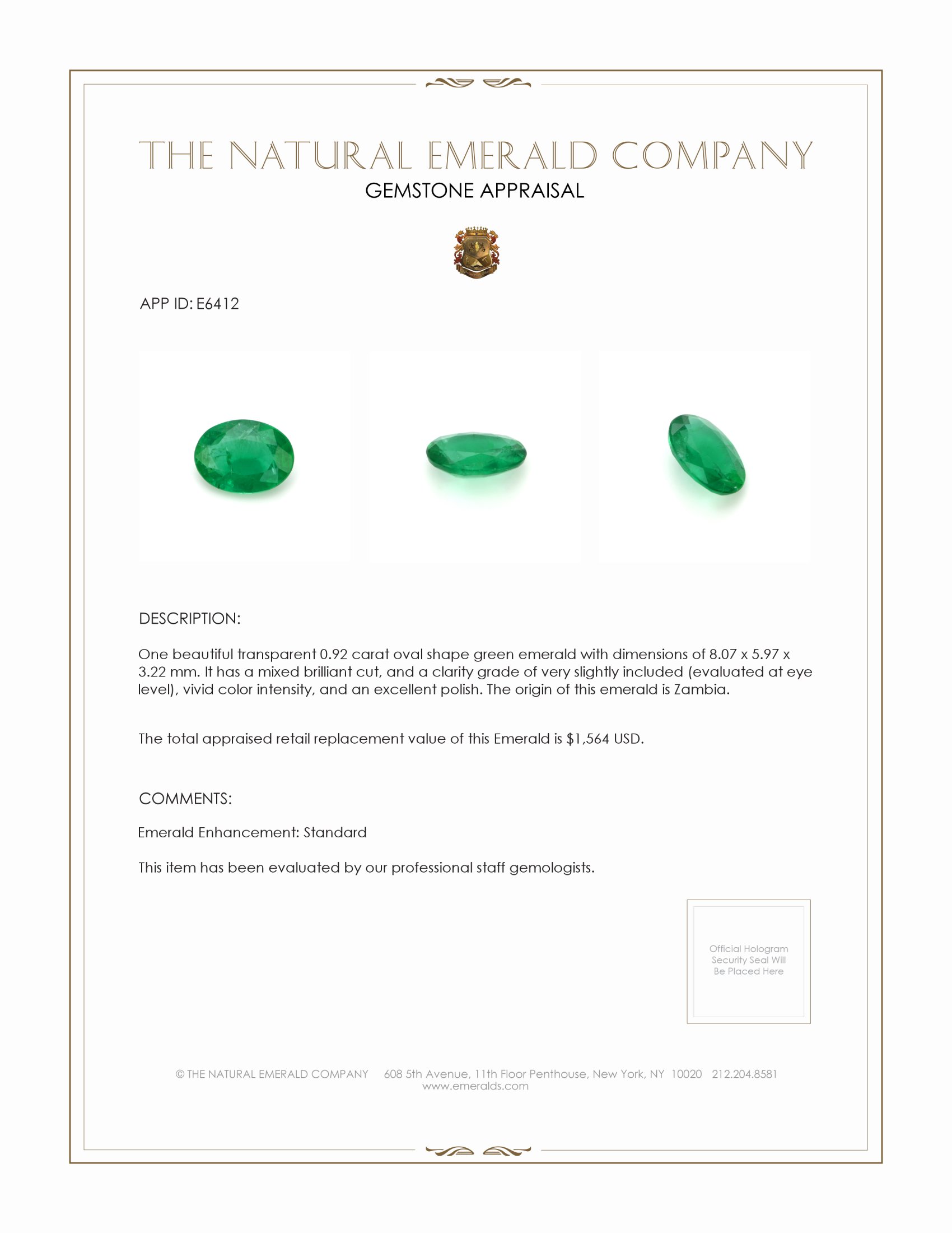 0.92 Ct. Emerald from Zambia