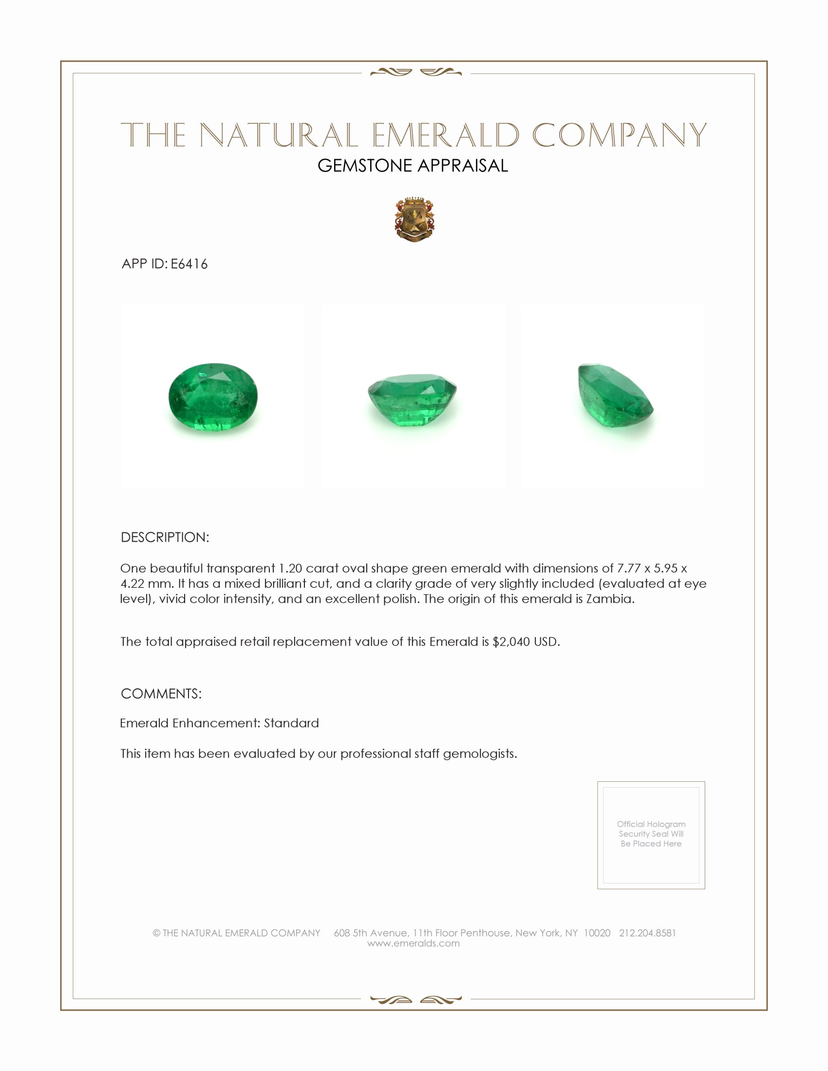 1.20 Ct. Emerald from Zambia