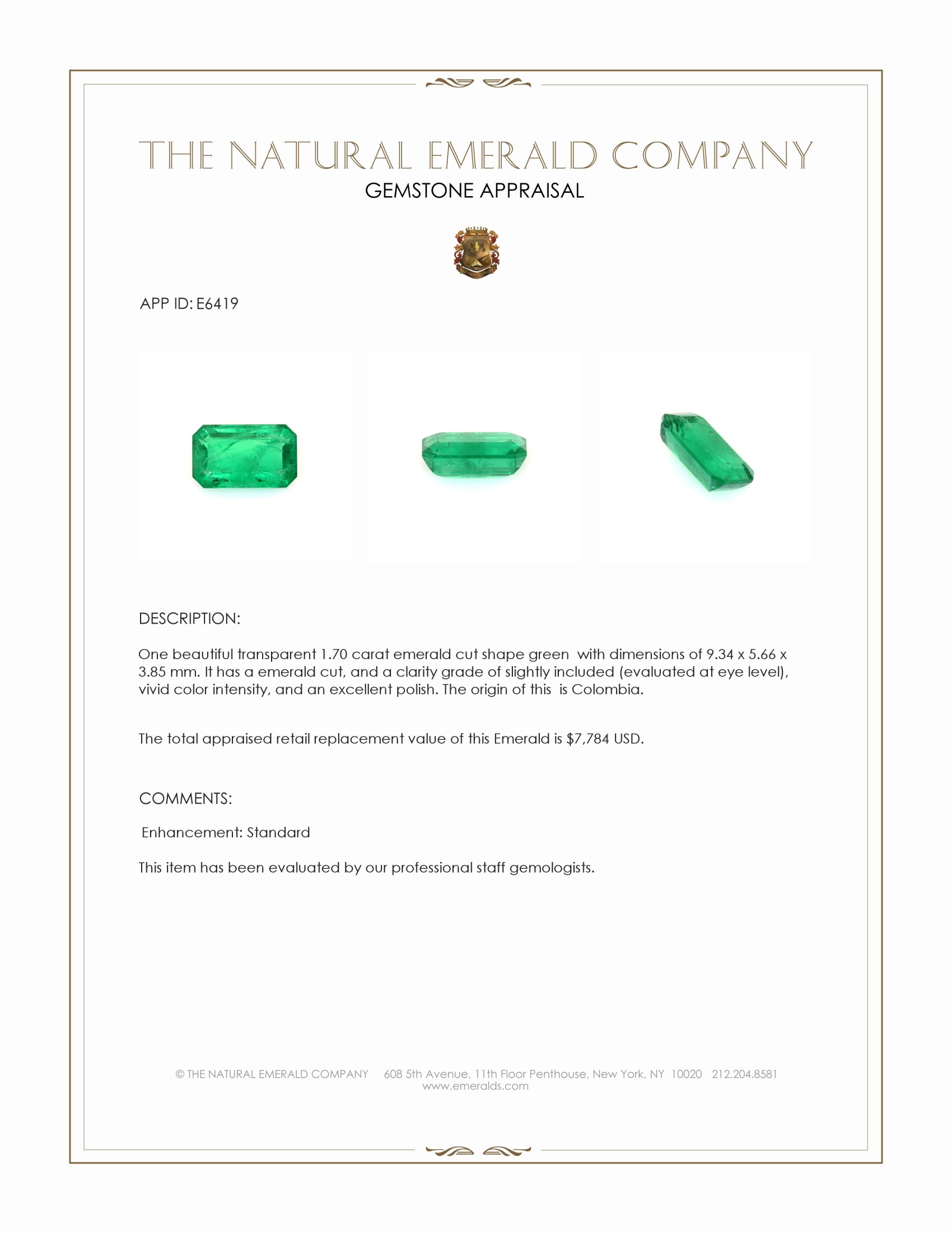 1.70 Ct. Emerald from Colombia