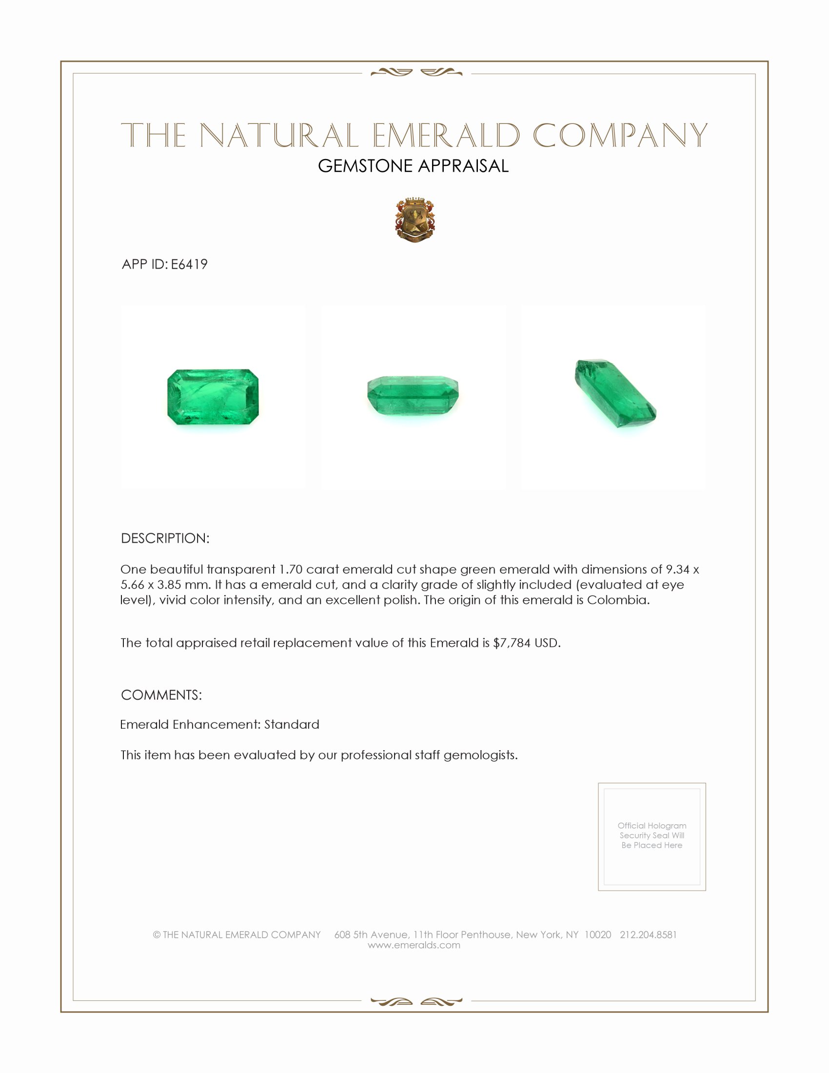 1.70 Ct. Emerald from Colombia