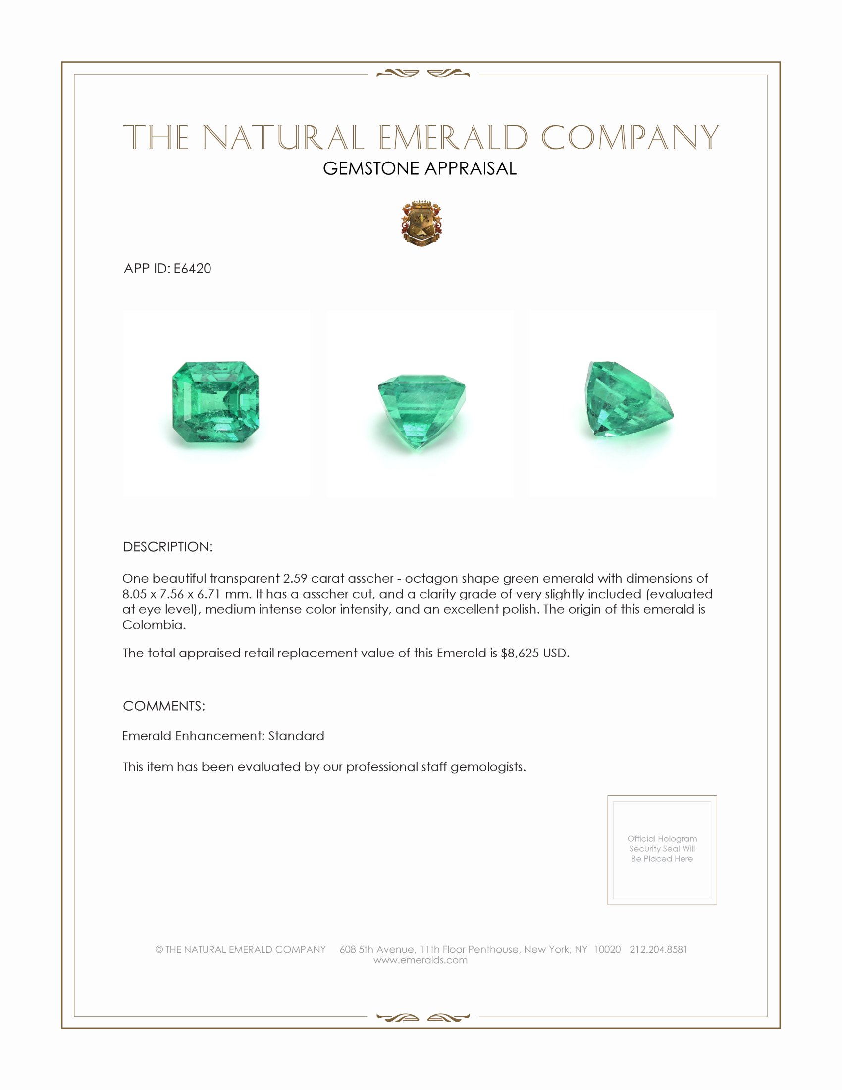 2.59 Ct. Emerald from Colombia