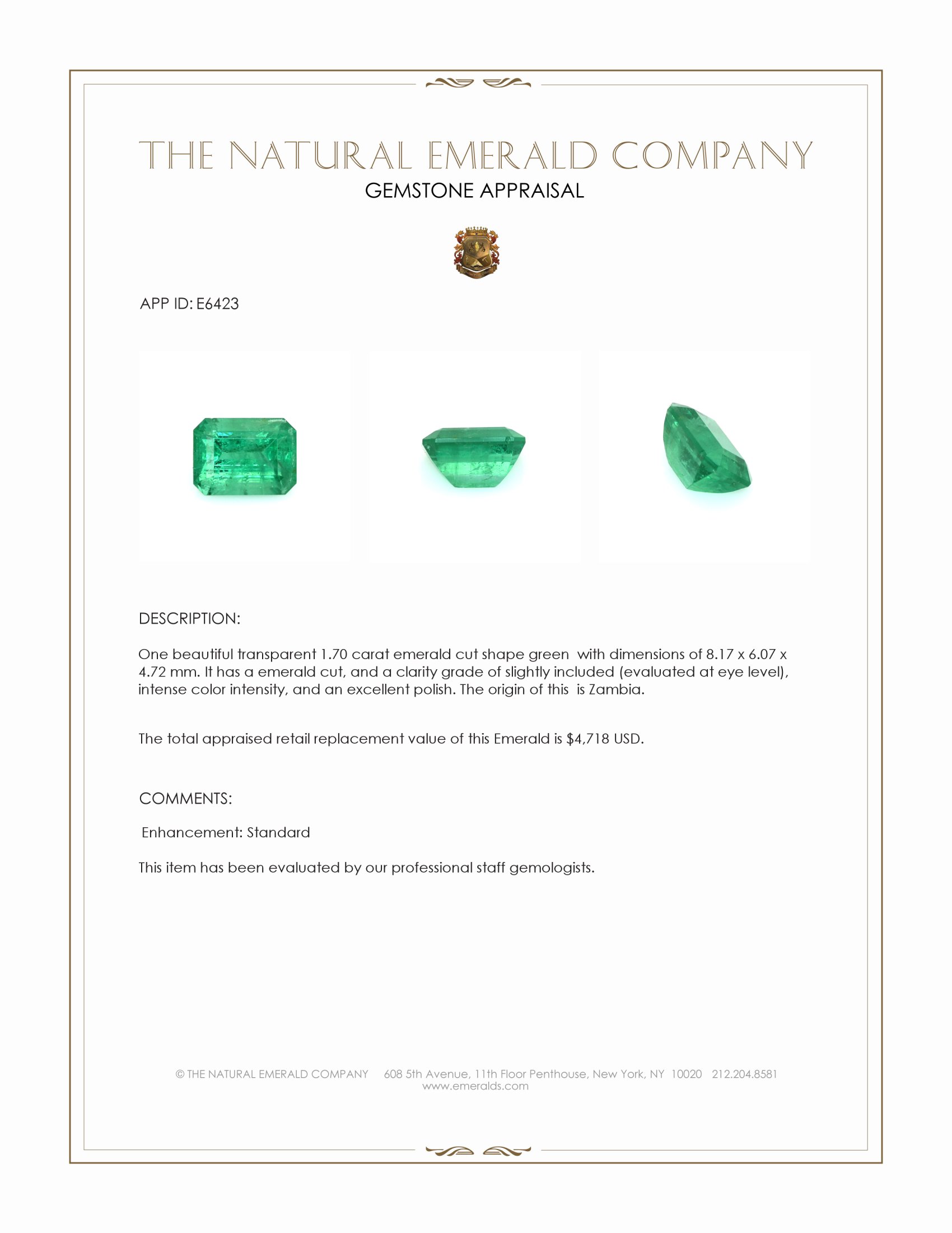 1.70 Ct. Emerald from Zambia