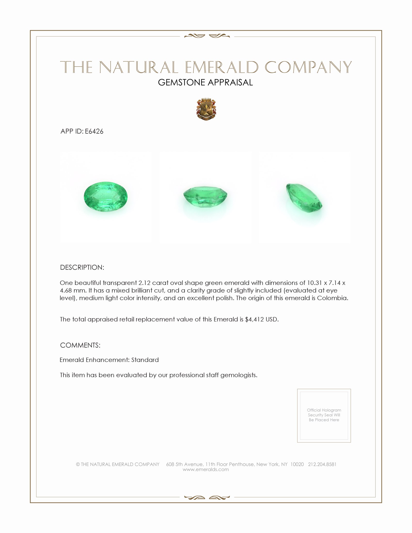 2.12 Ct. Emerald from Colombia