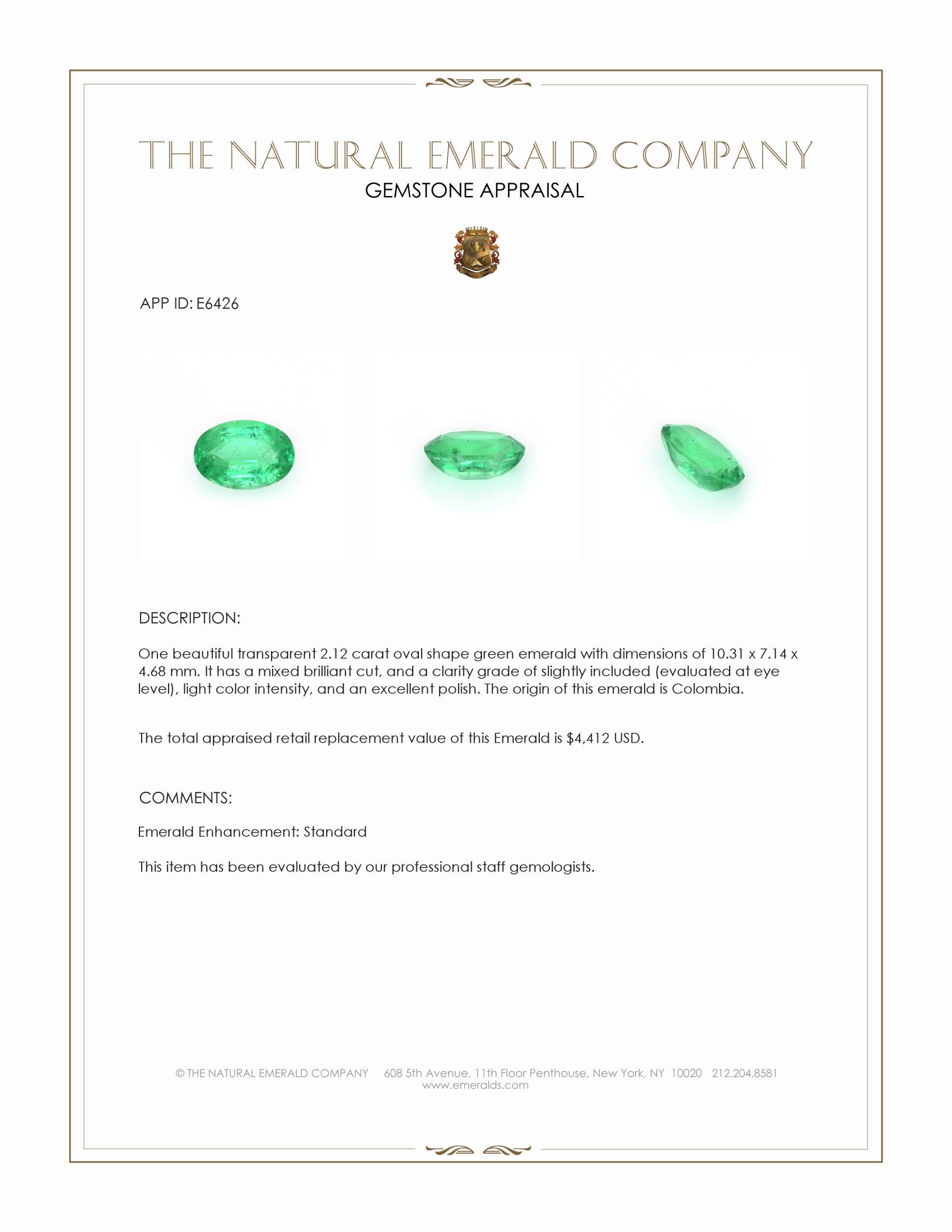 2.12 Ct. Emerald from Colombia