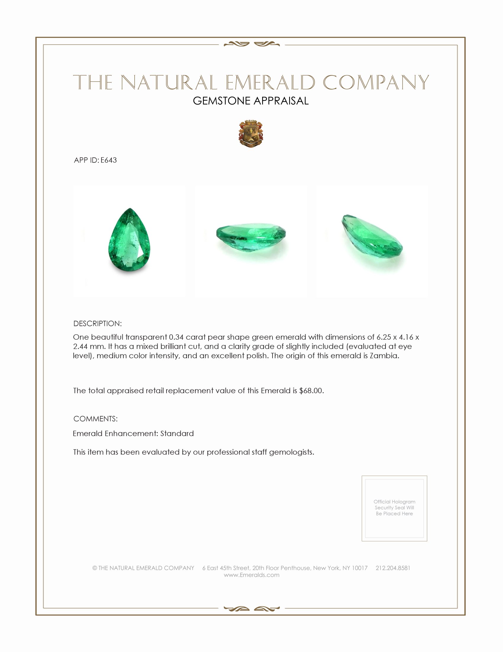 0.34 Ct. Emerald from Zambia