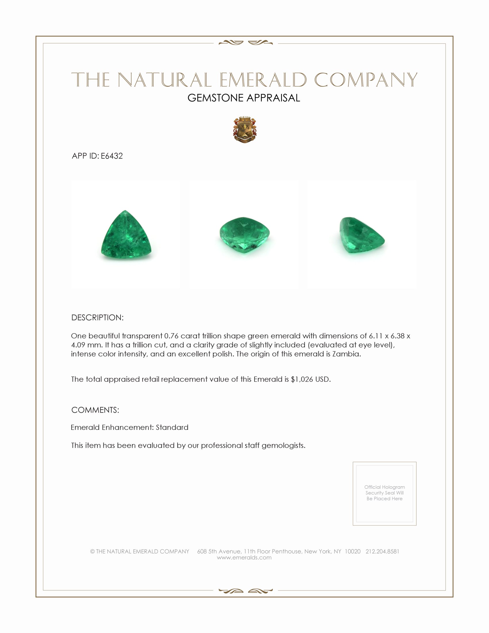 0.76 Ct. Emerald from Zambia