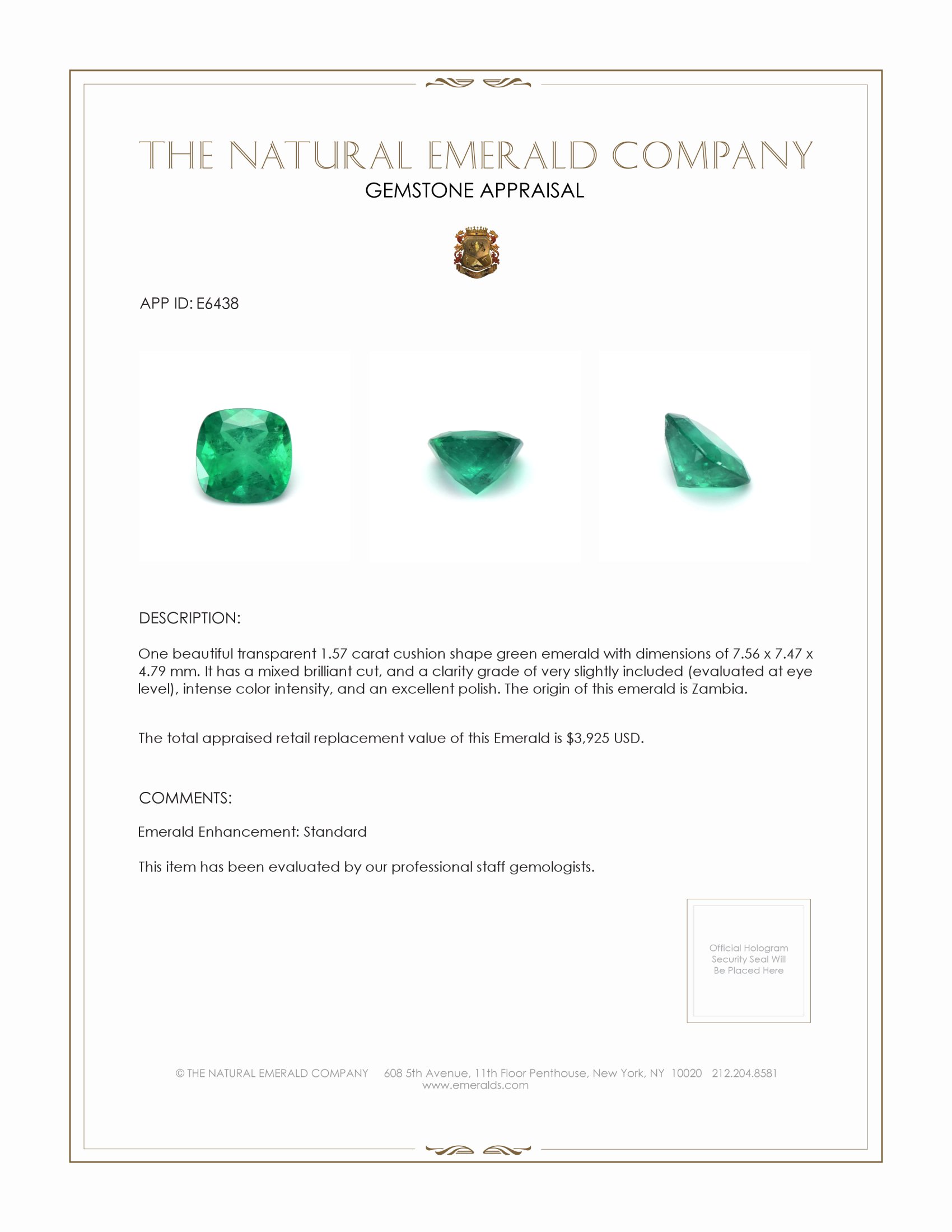 1.57 Ct. Emerald from Zambia