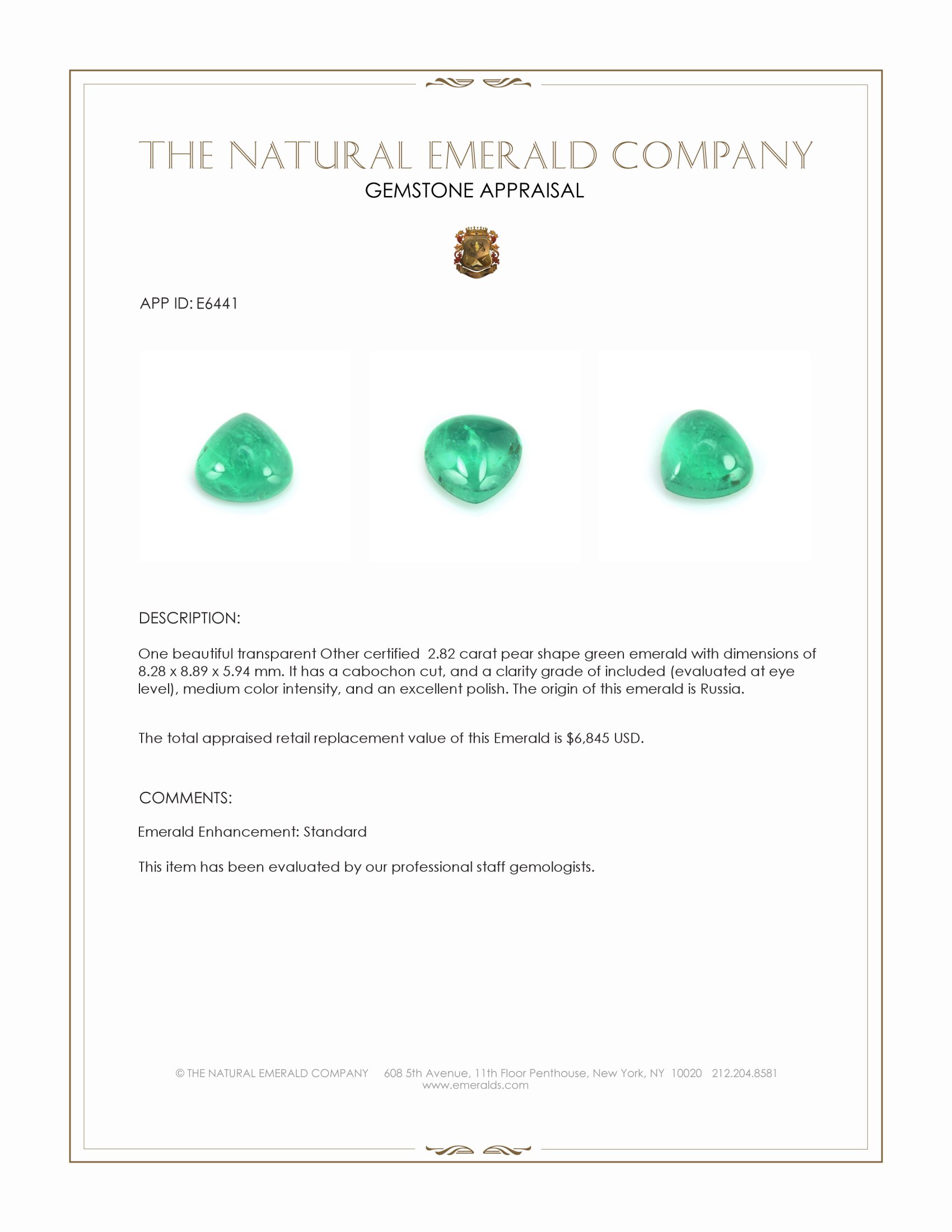 2.82 Ct. Cabochon Emerald from Russia