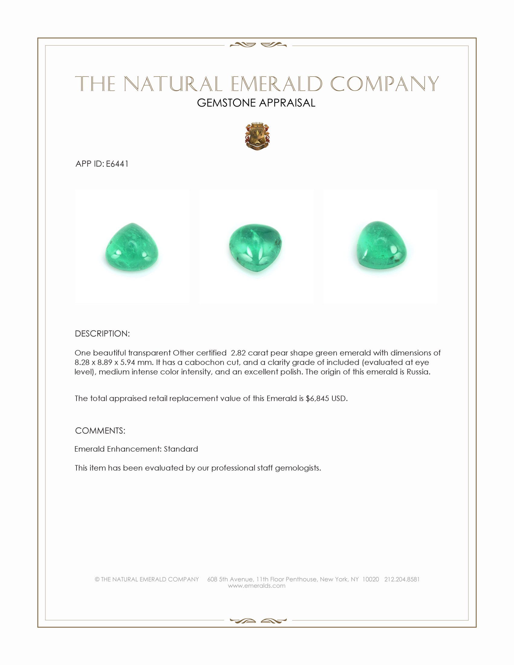 2.82 Ct. Cabochon Emerald from Russia