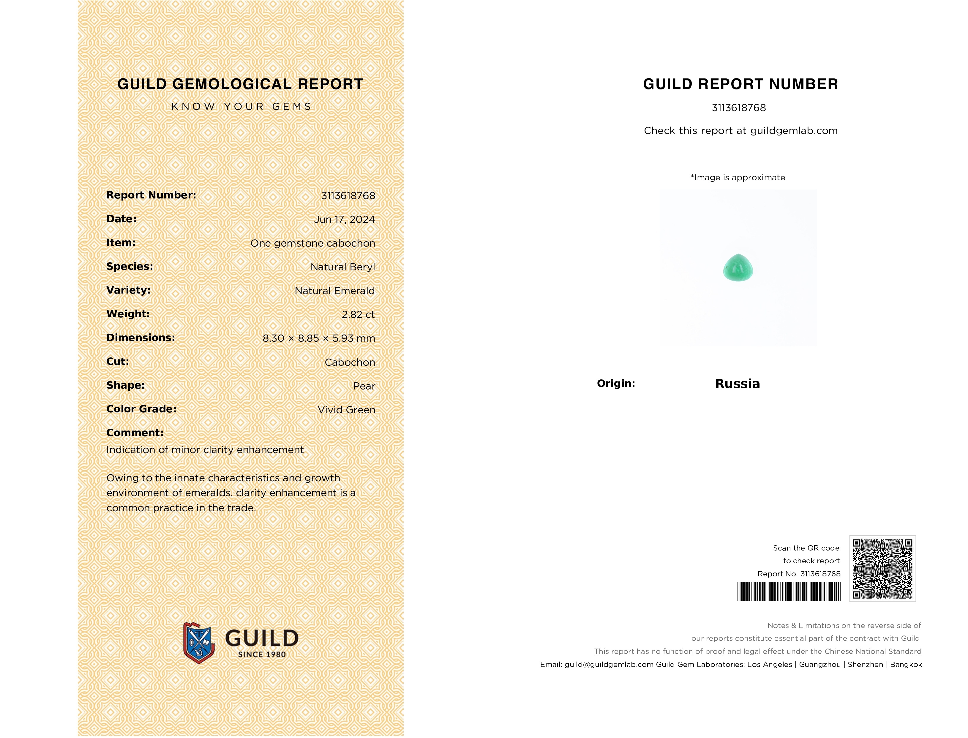 2.82 Ct. Cabochon Emerald from Russia