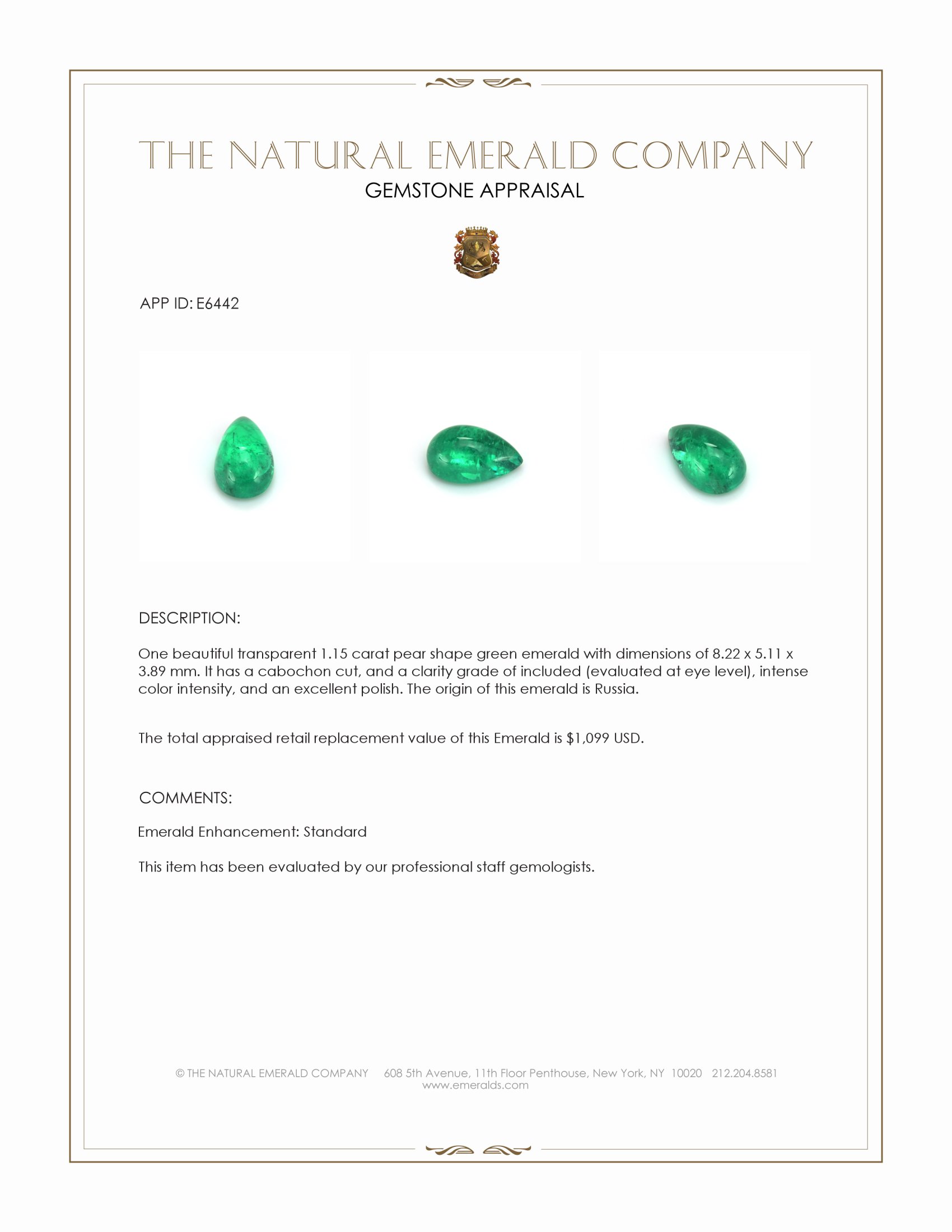 1.15 Ct. Cabochon Emerald from Russia