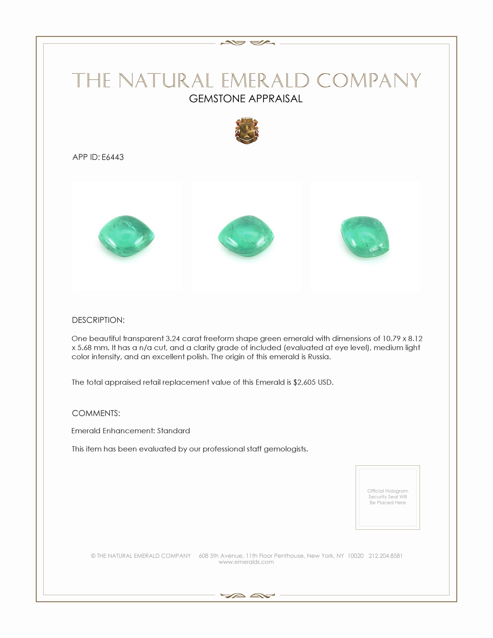 3.24 Ct. Cabochon Emerald from Russia