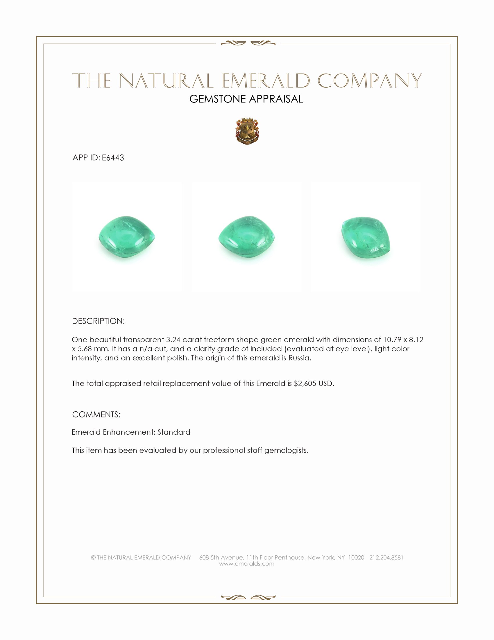 3.24 Ct. Cabochon Emerald from Russia