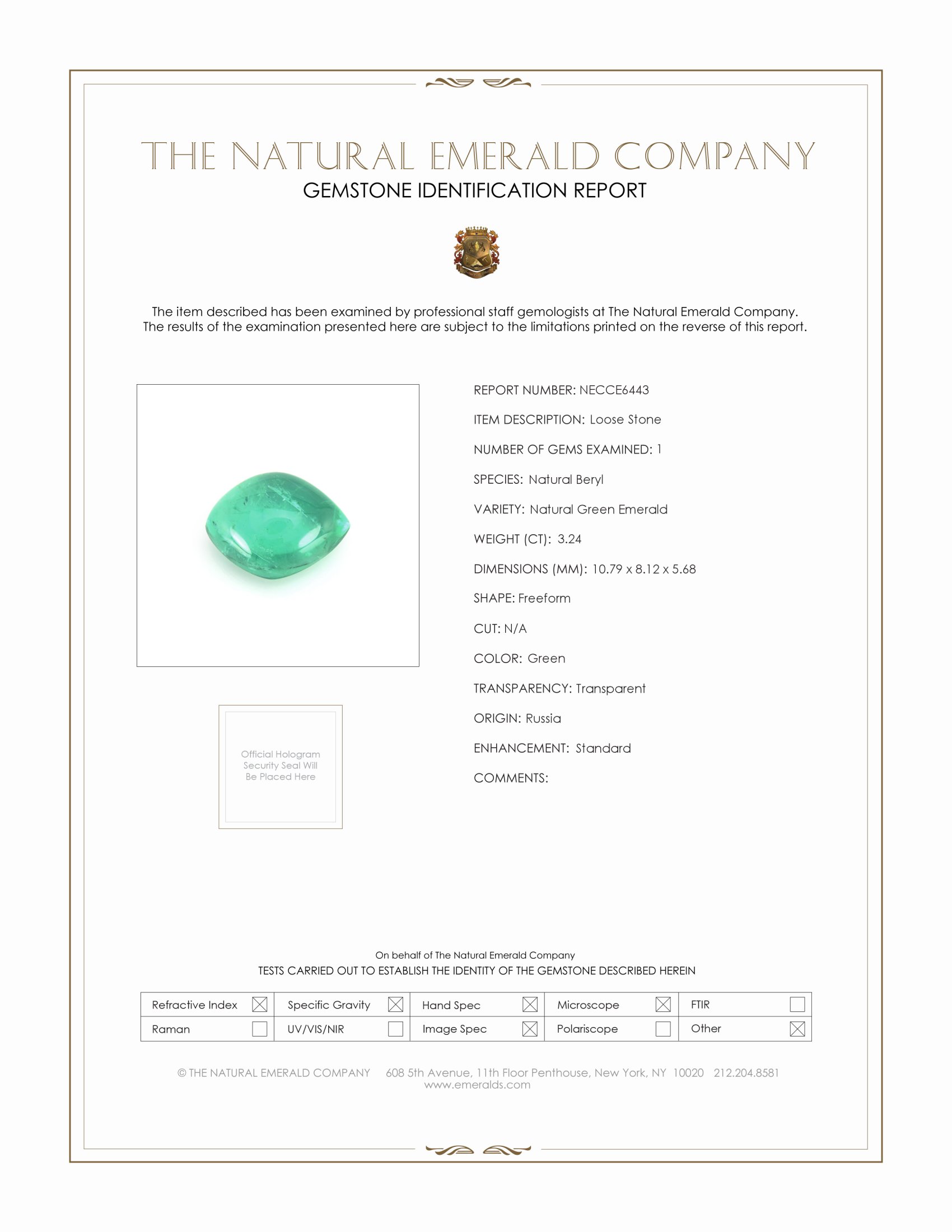 3.24 Ct. Cabochon Emerald from Russia
