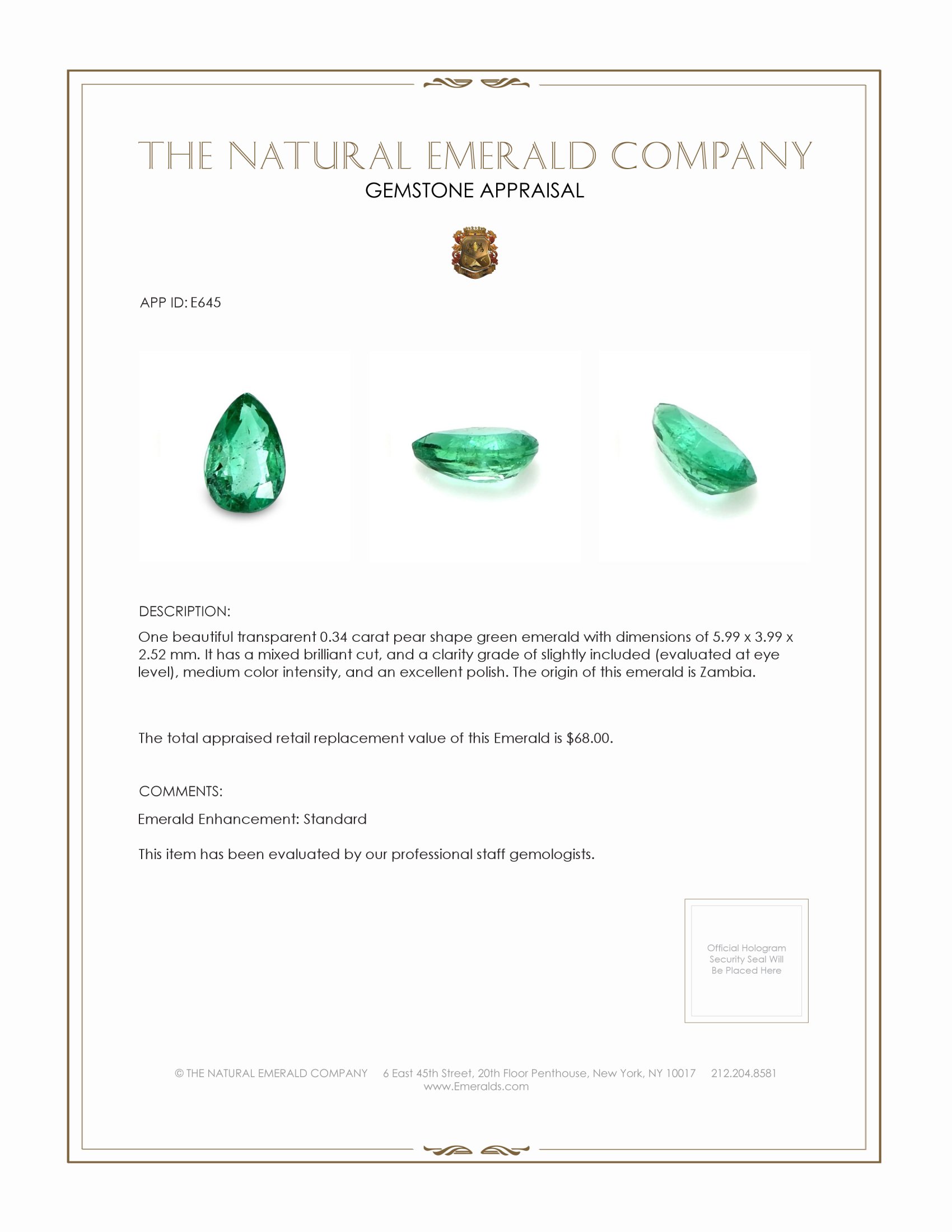 0.34 Ct. Emerald from Zambia