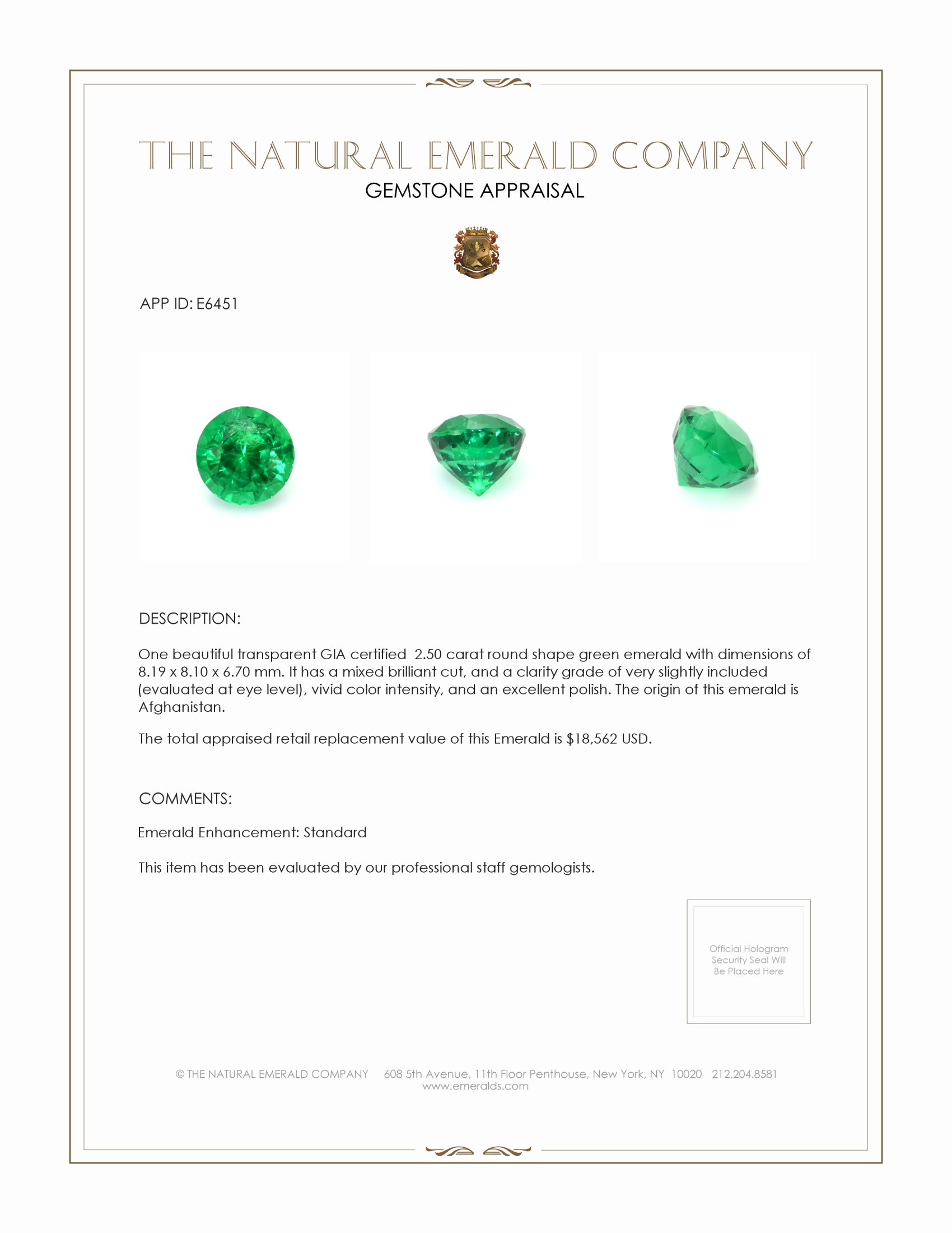 2.50 Ct. Emerald from Afghanistan