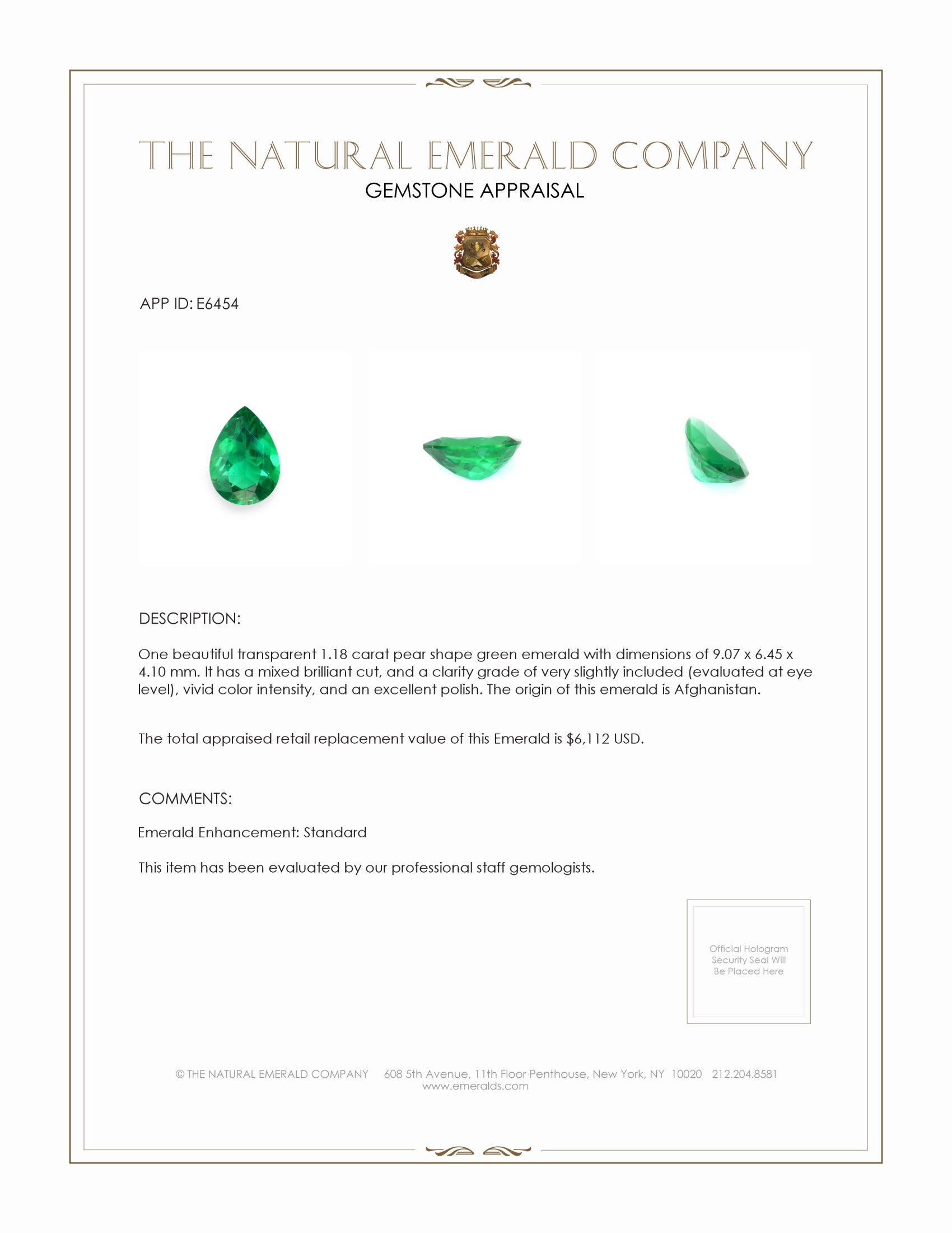 1.18 Ct. Emerald from Afghanistan
