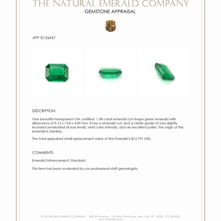 1.98 Ct. Emerald from Zambia