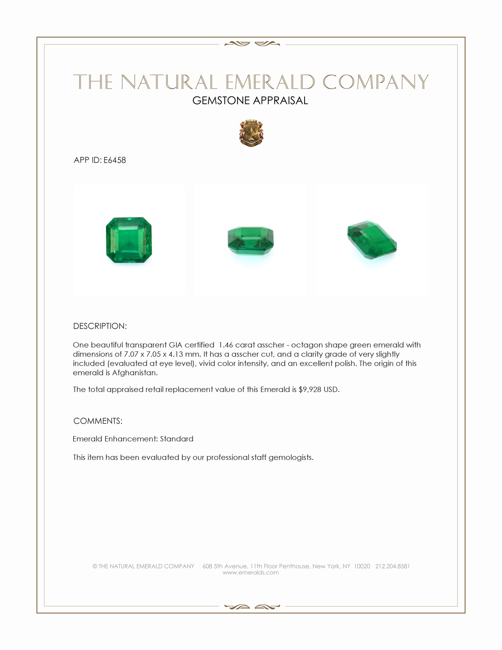 1.46 Ct. Emerald from Afghanistan