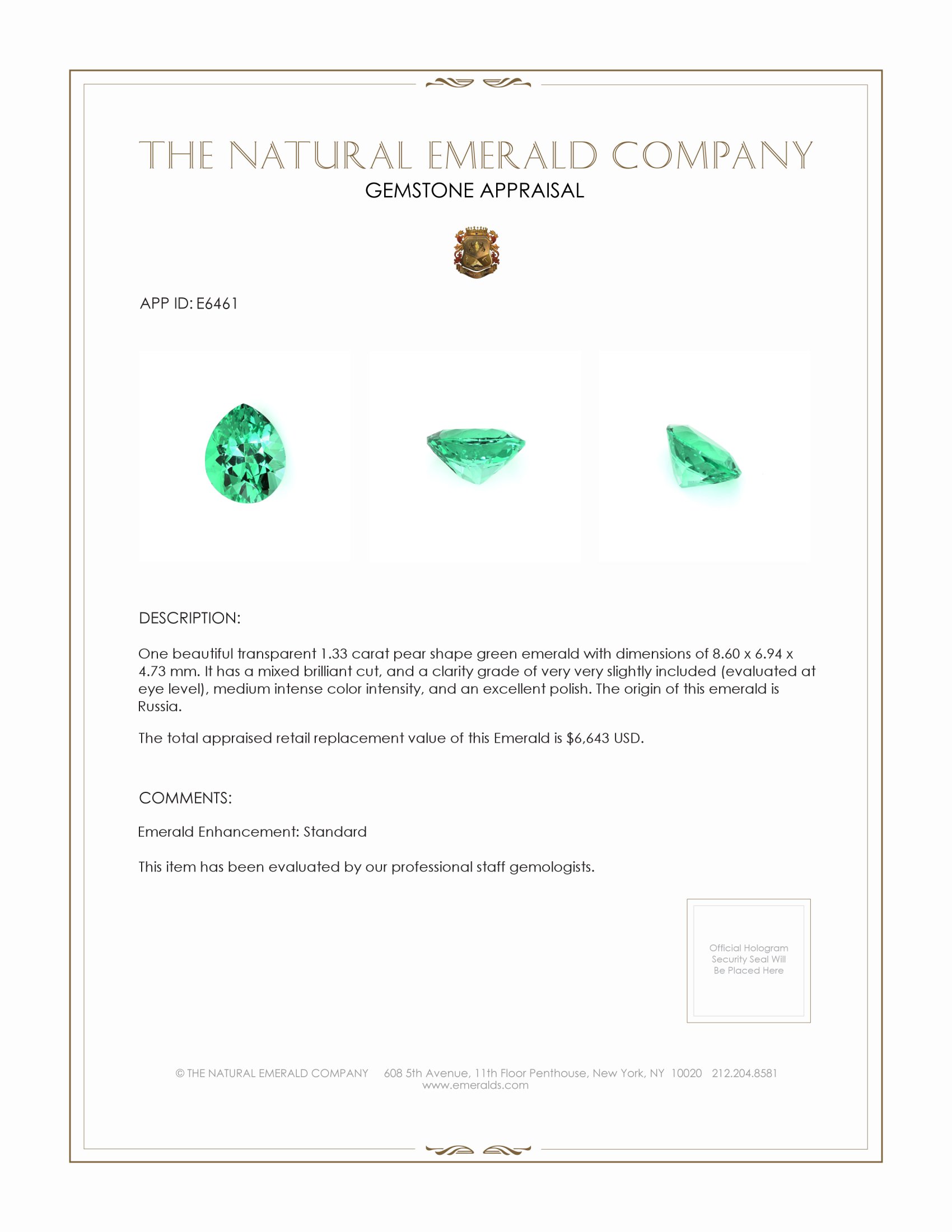 1.33 Ct. Emerald from Russia