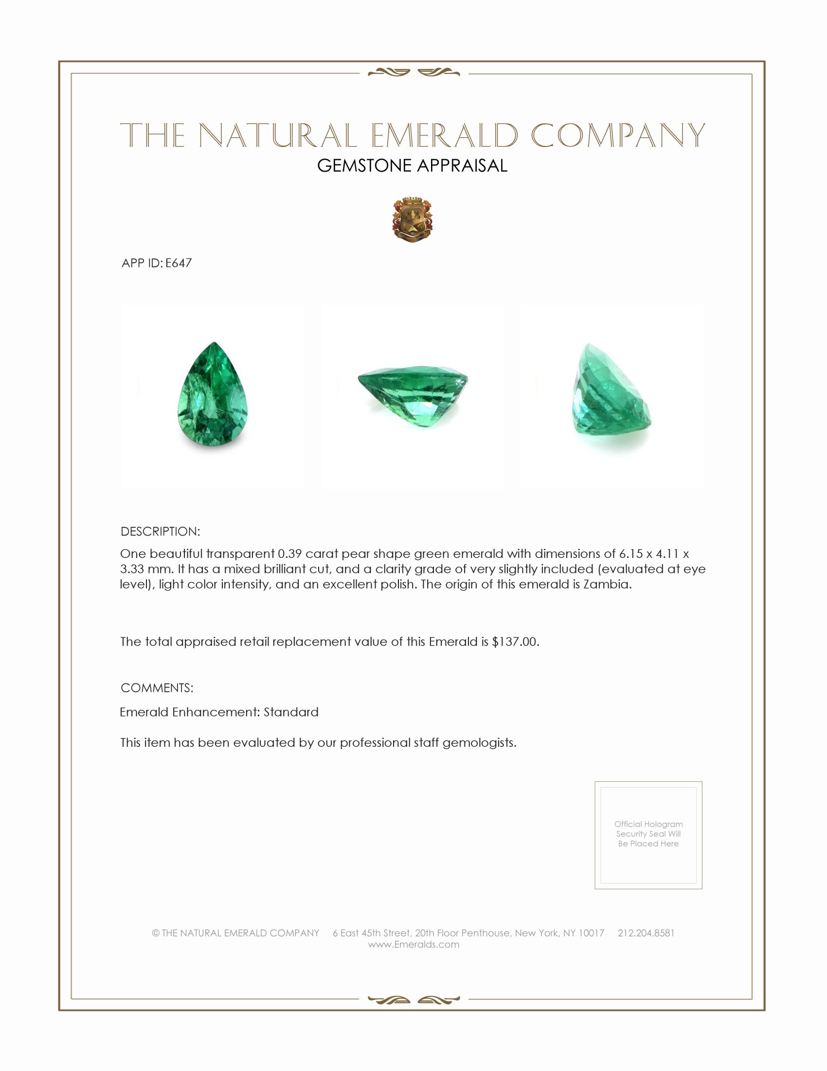 0.39 Ct. Emerald from Zambia