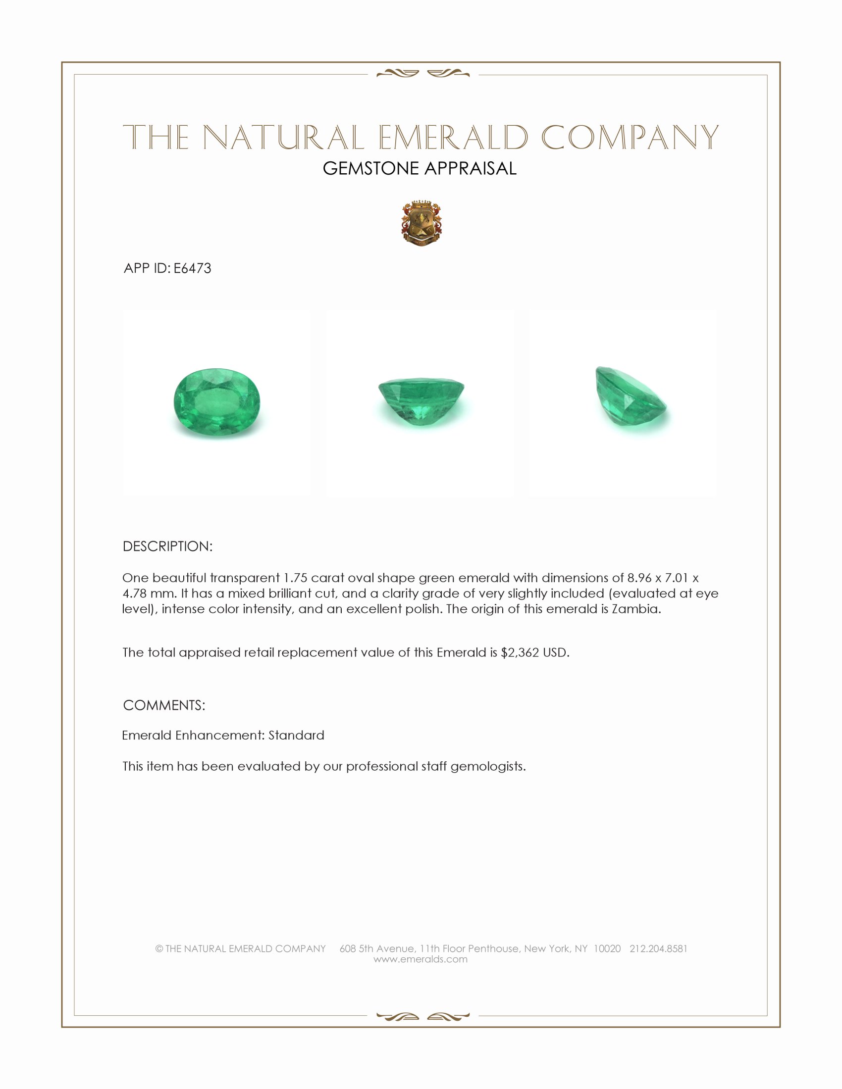 1.75 Ct. Emerald from Zambia