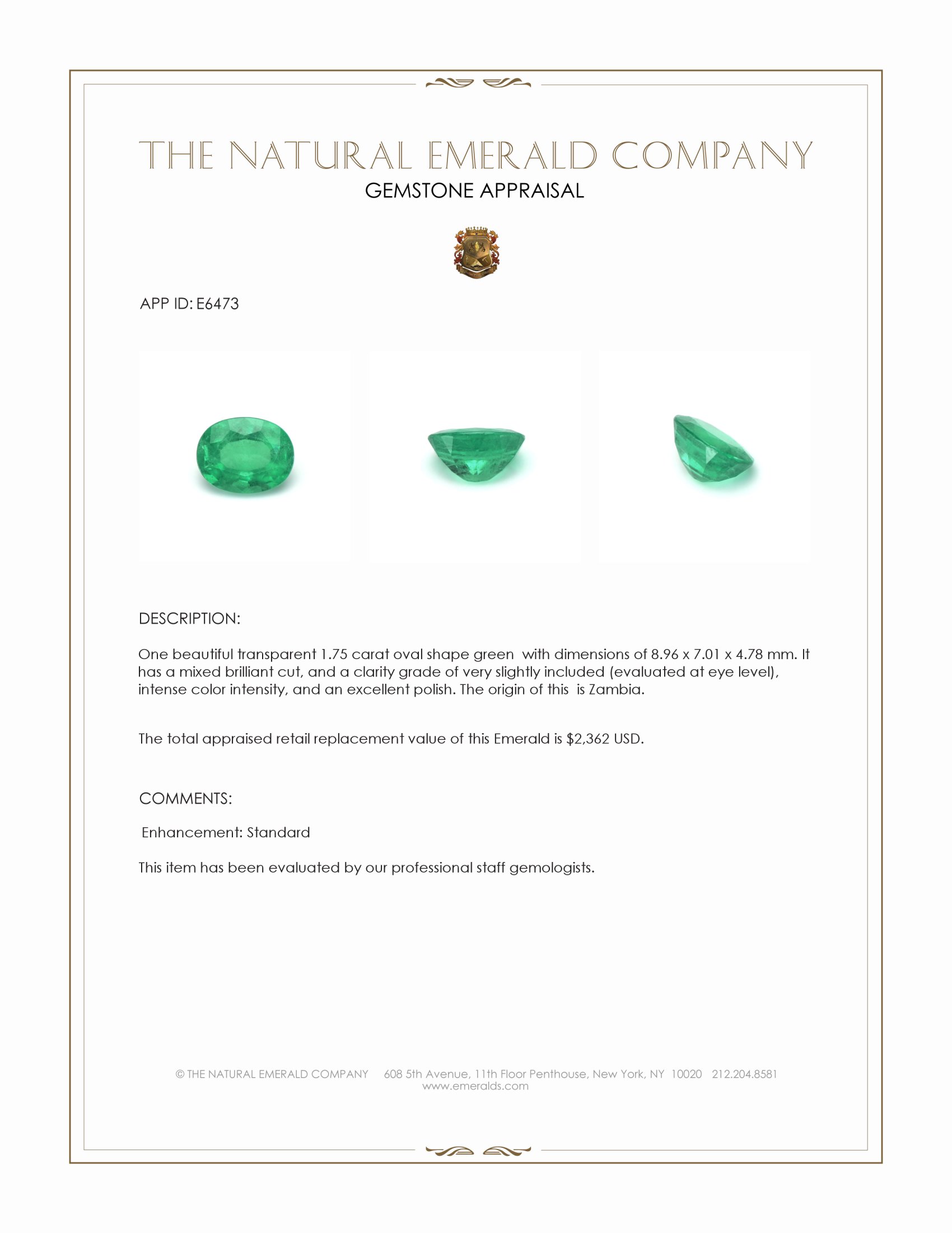 1.75 Ct. Emerald from Zambia