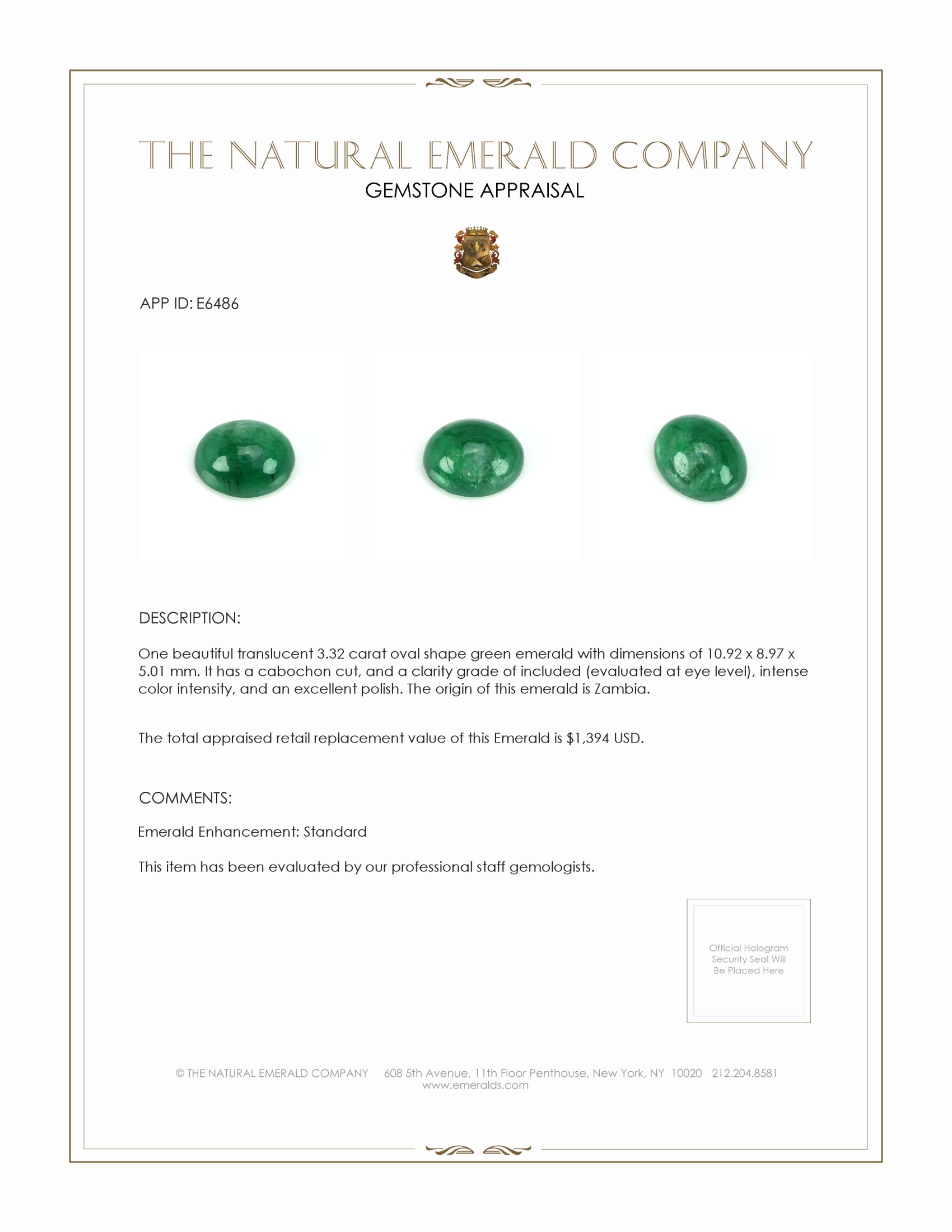 3.32 Ct. Cabochon Emerald from Zambia