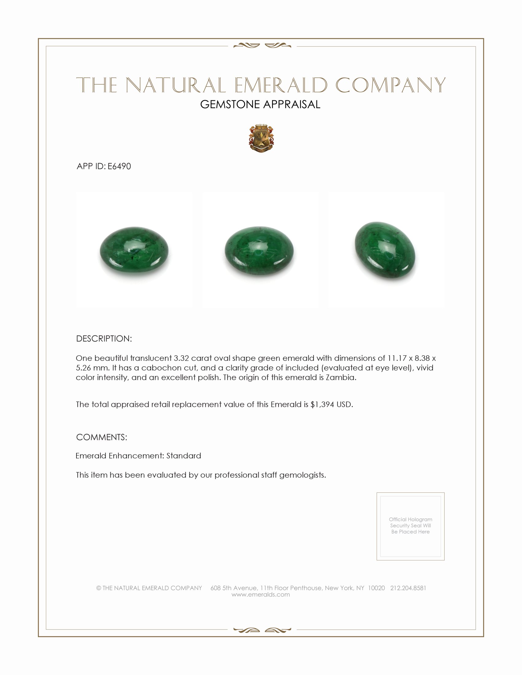 3.32 Ct. Cabochon Emerald from Zambia