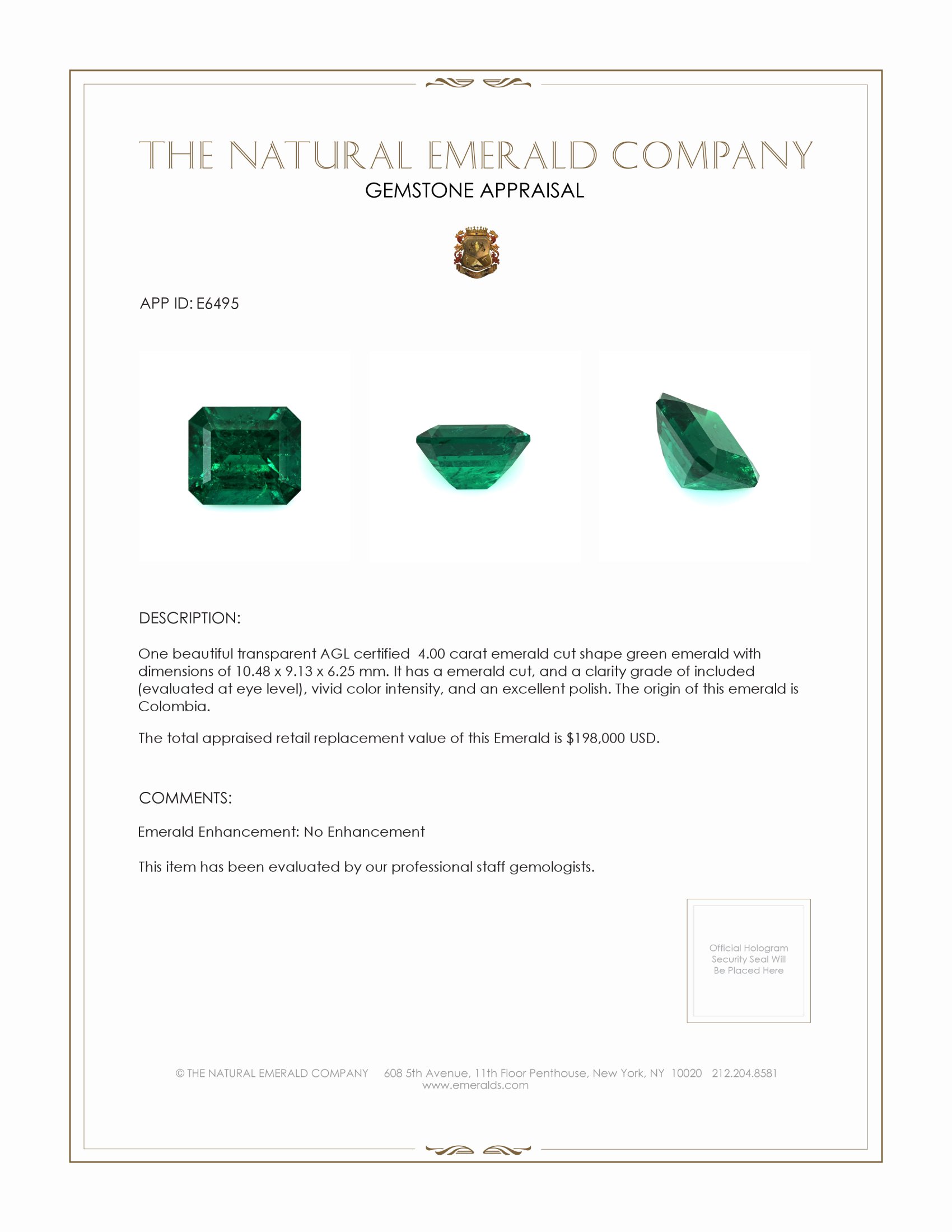 4.00 Ct. Emerald from Colombia