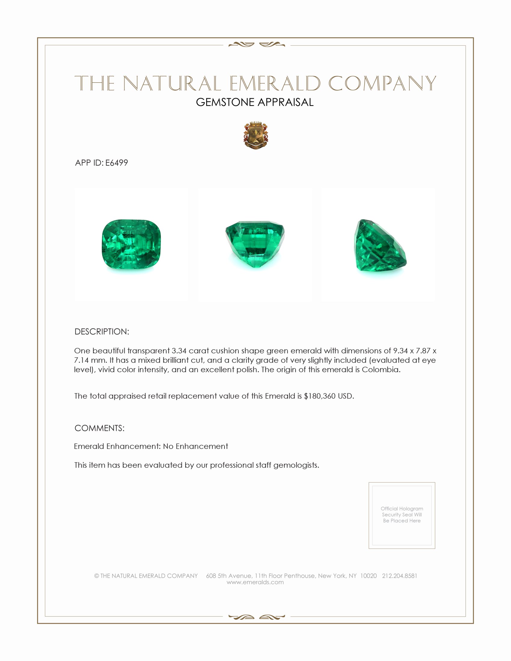 3.34 Ct. Emerald from Colombia