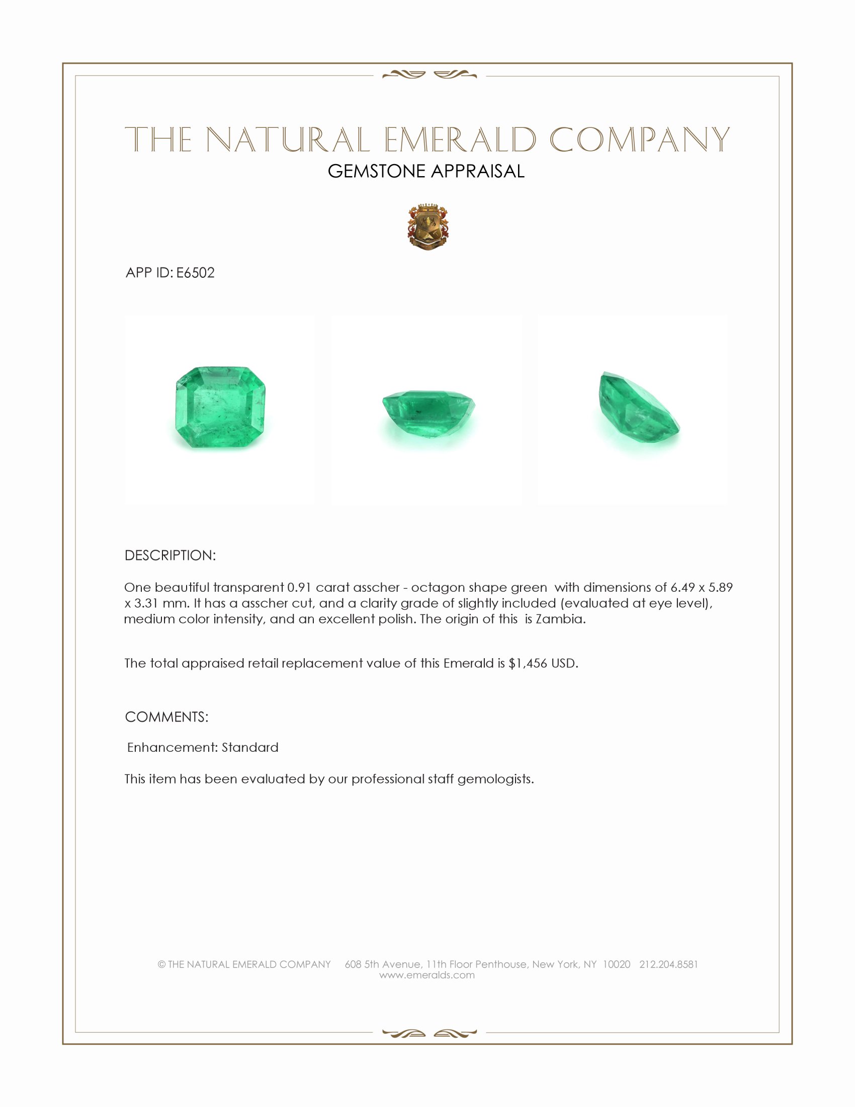 0.91 Ct. Emerald from Zambia