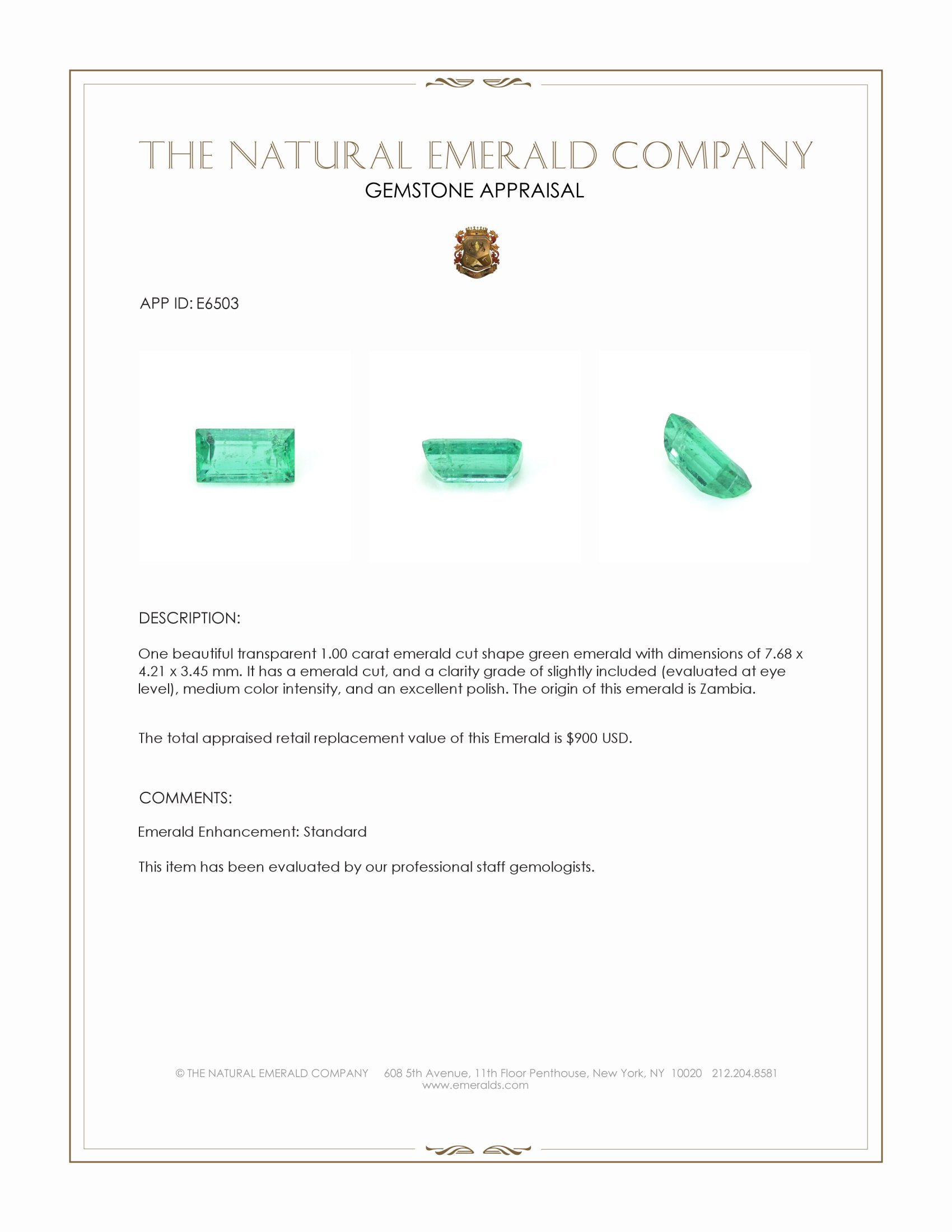 1.00 Ct. Emerald from Zambia
