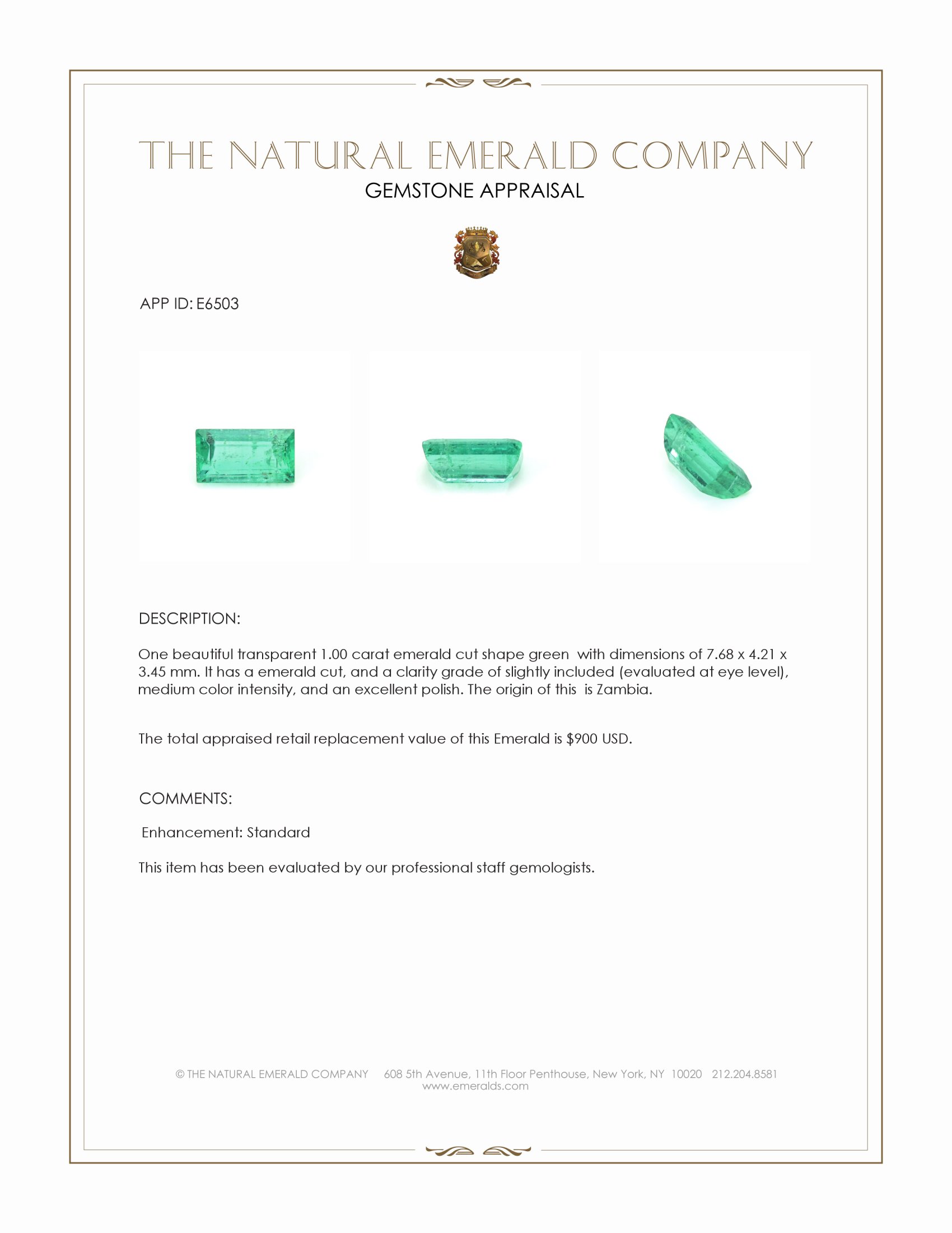 1.00 Ct. Emerald from Zambia