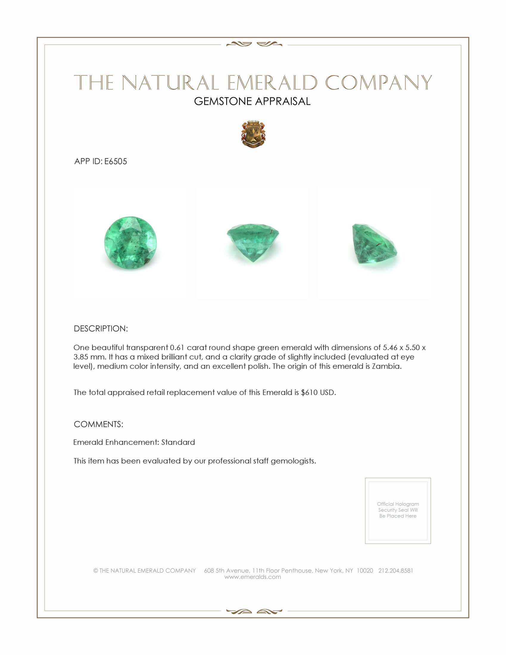 0.61 Ct. Emerald from Zambia