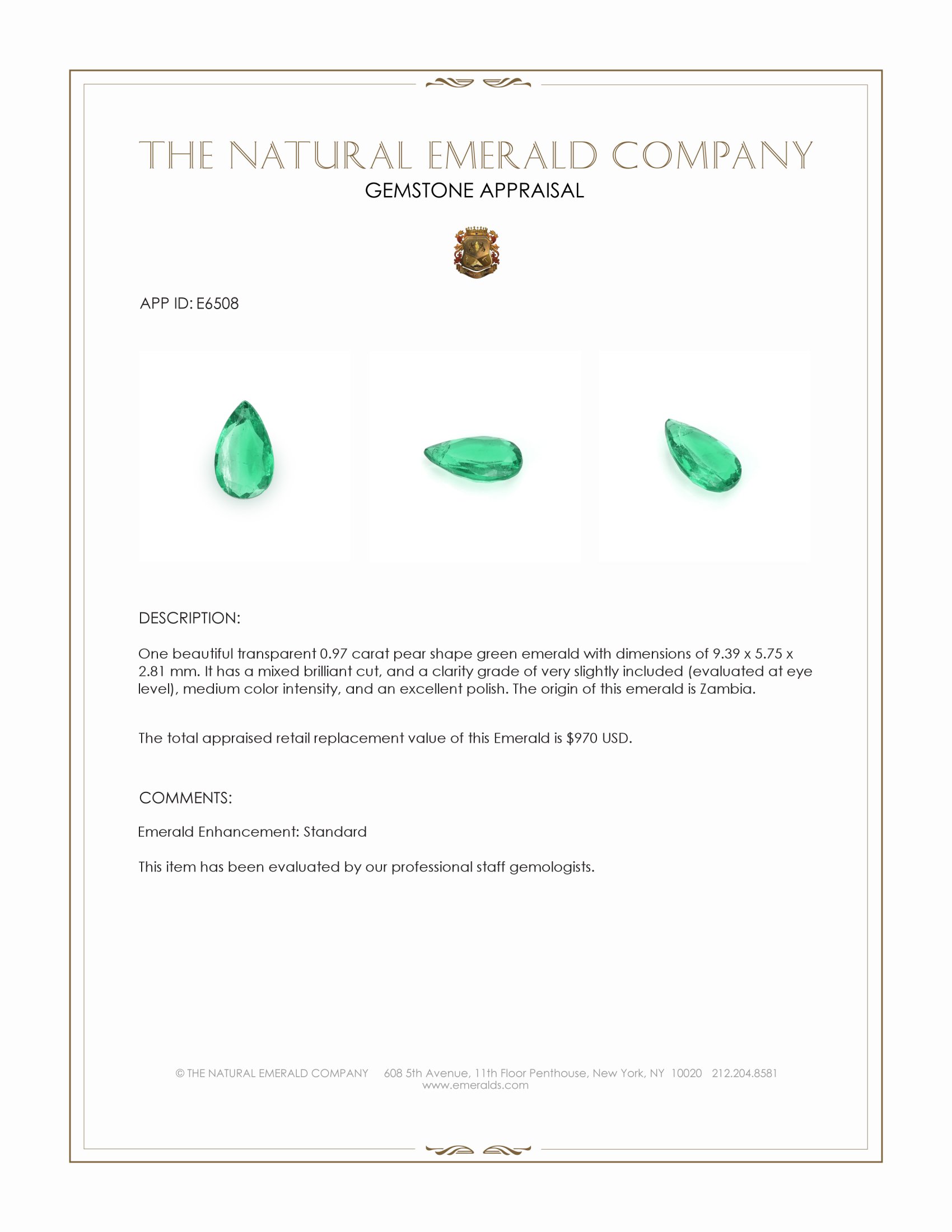 0.97 Ct. Emerald from Zambia