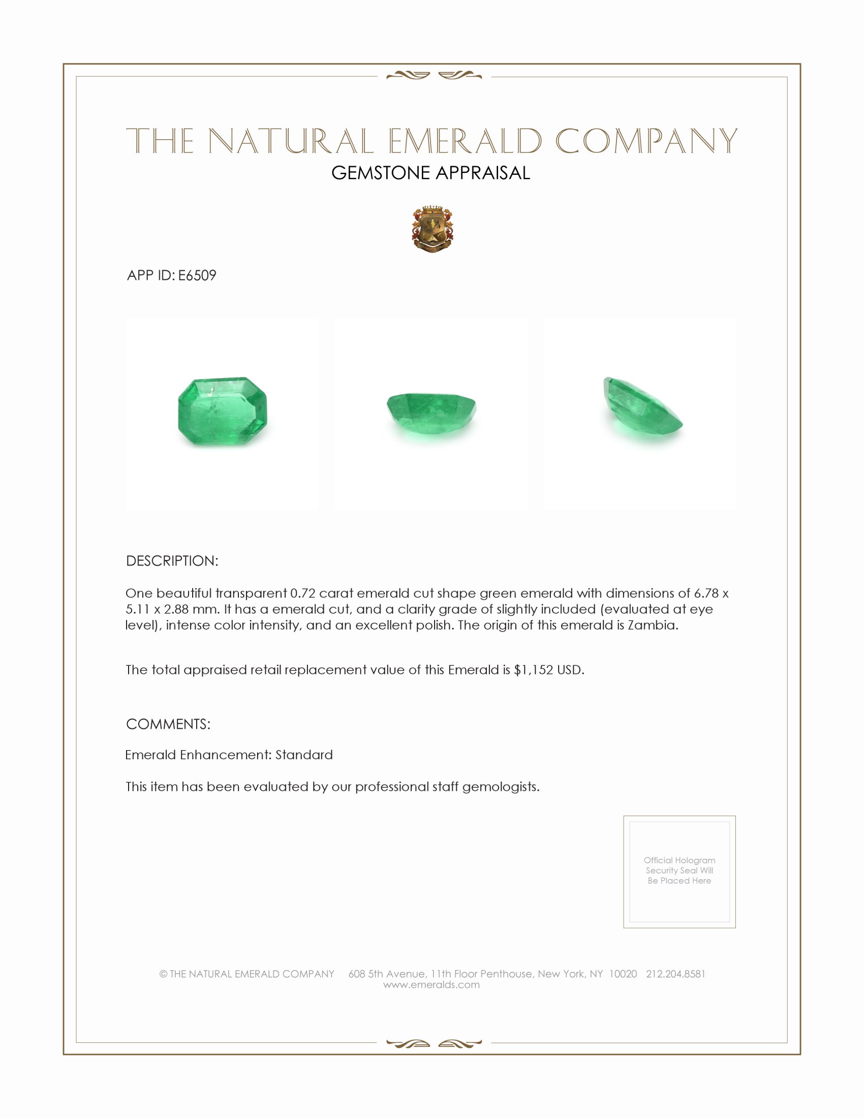0.72 Ct. Emerald from Zambia