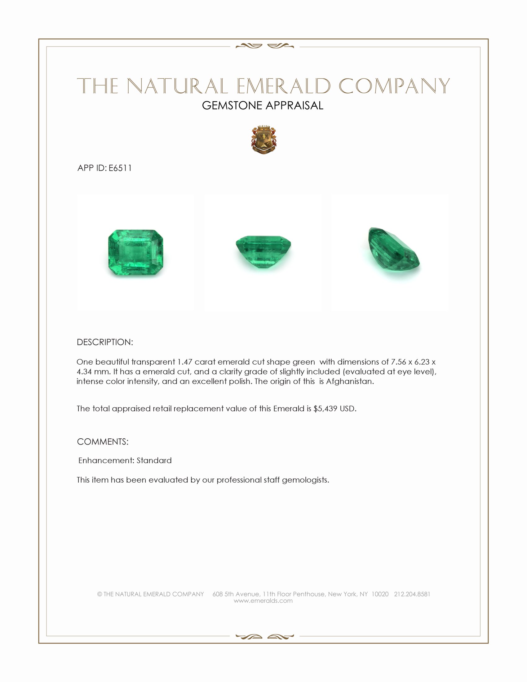 1.47 Ct. Emerald from Afghanistan