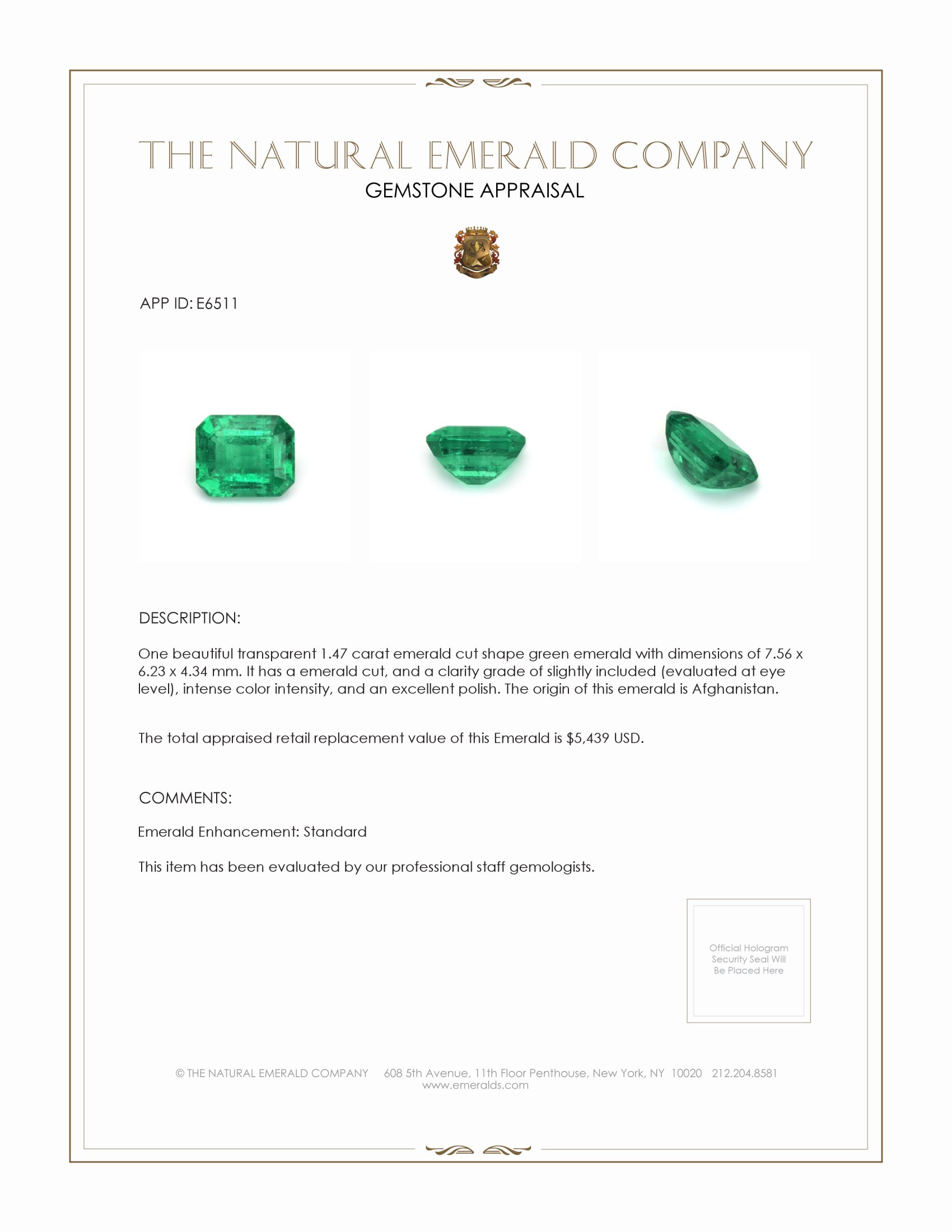 1.47 Ct. Emerald from Afghanistan