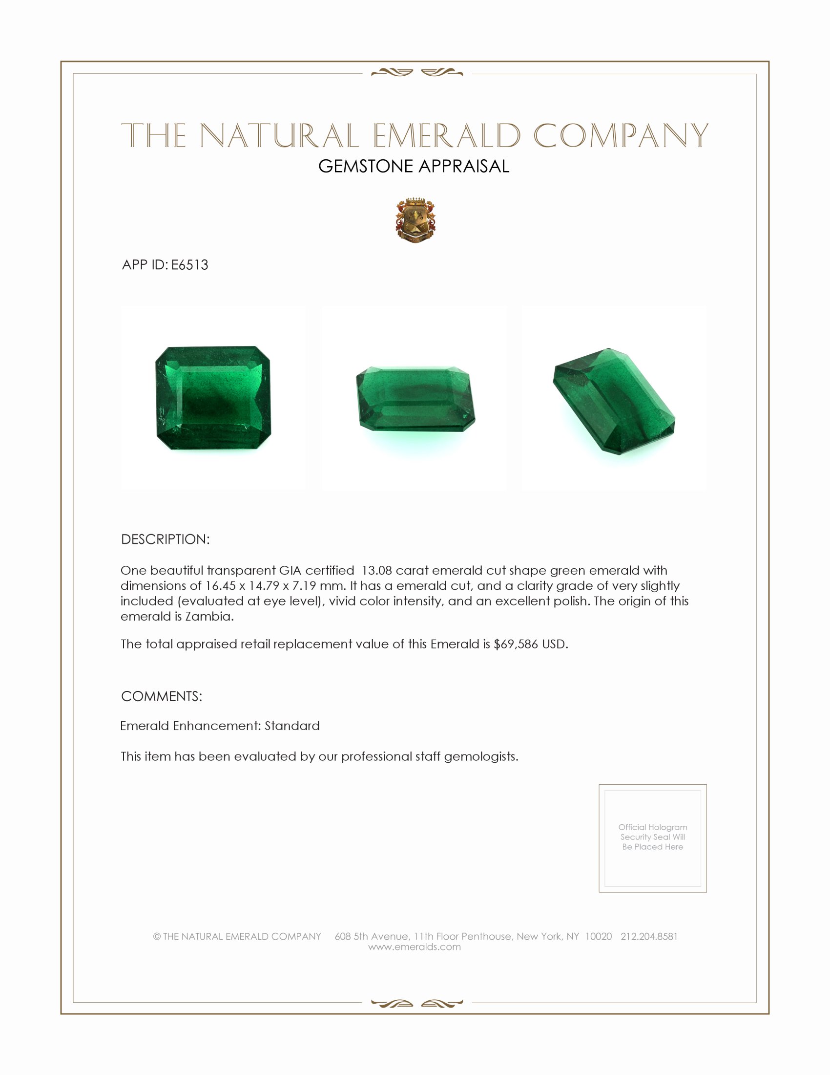 13.08 Ct. Emerald from Zambia