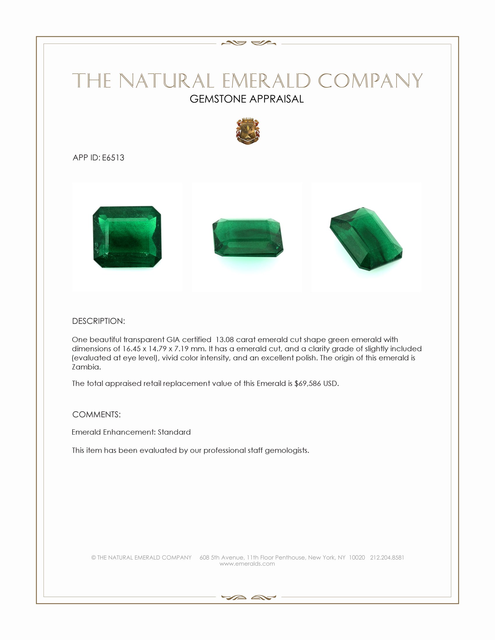 13.08 Ct. Emerald from Zambia
