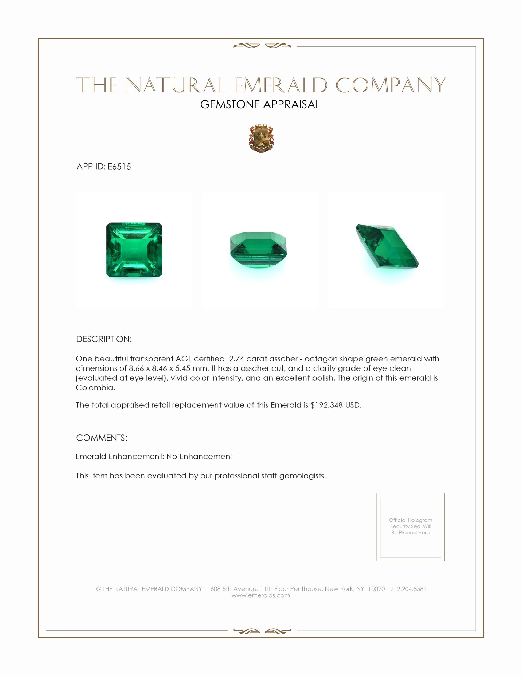 2.74 Ct. Emerald from Colombia