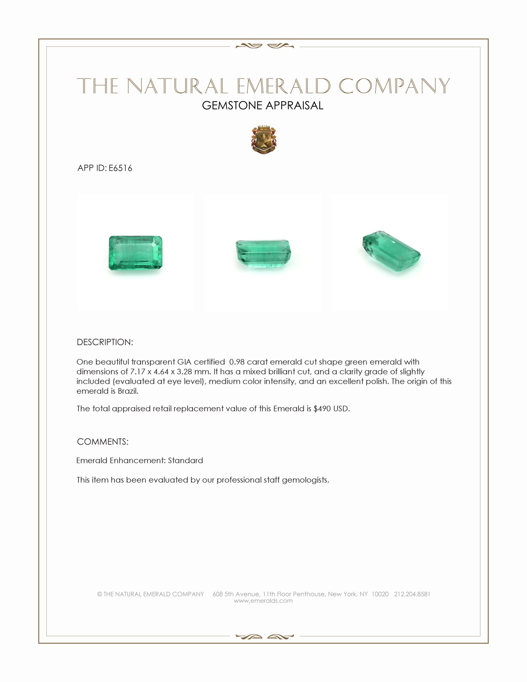 0.98 Ct. Emerald from Brazil