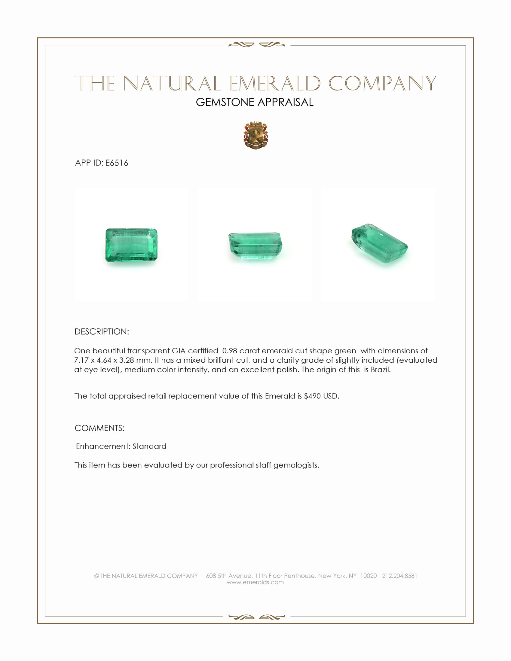 0.98 Ct. Emerald from Brazil