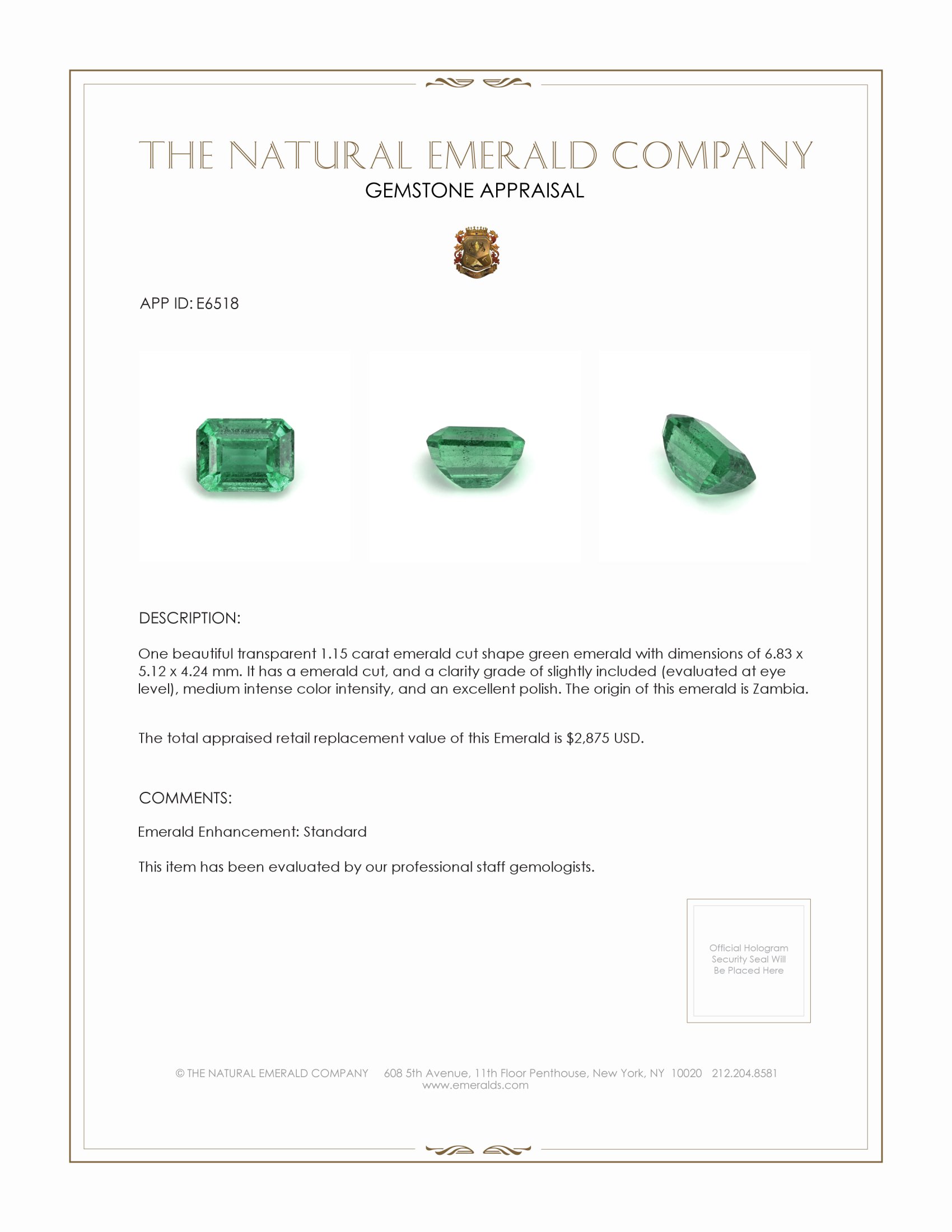 1.15 Ct. Emerald from Zambia