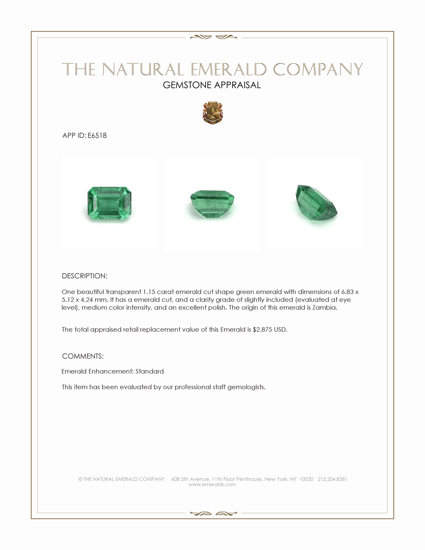 1.15 Ct. Emerald from Zambia