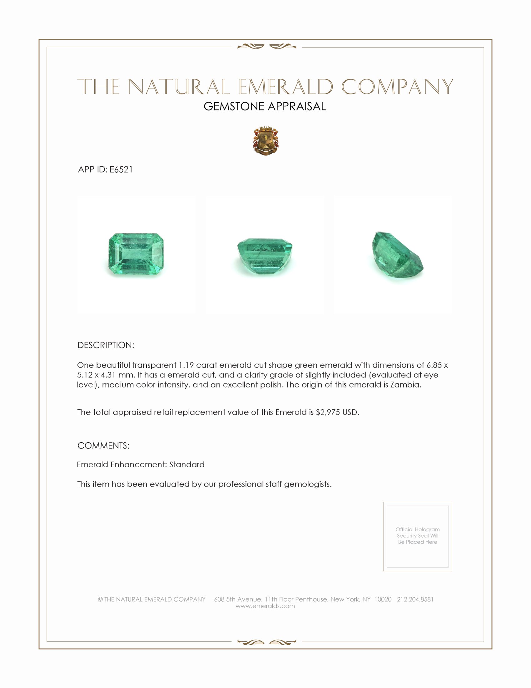 1.19 Ct. Emerald from Zambia