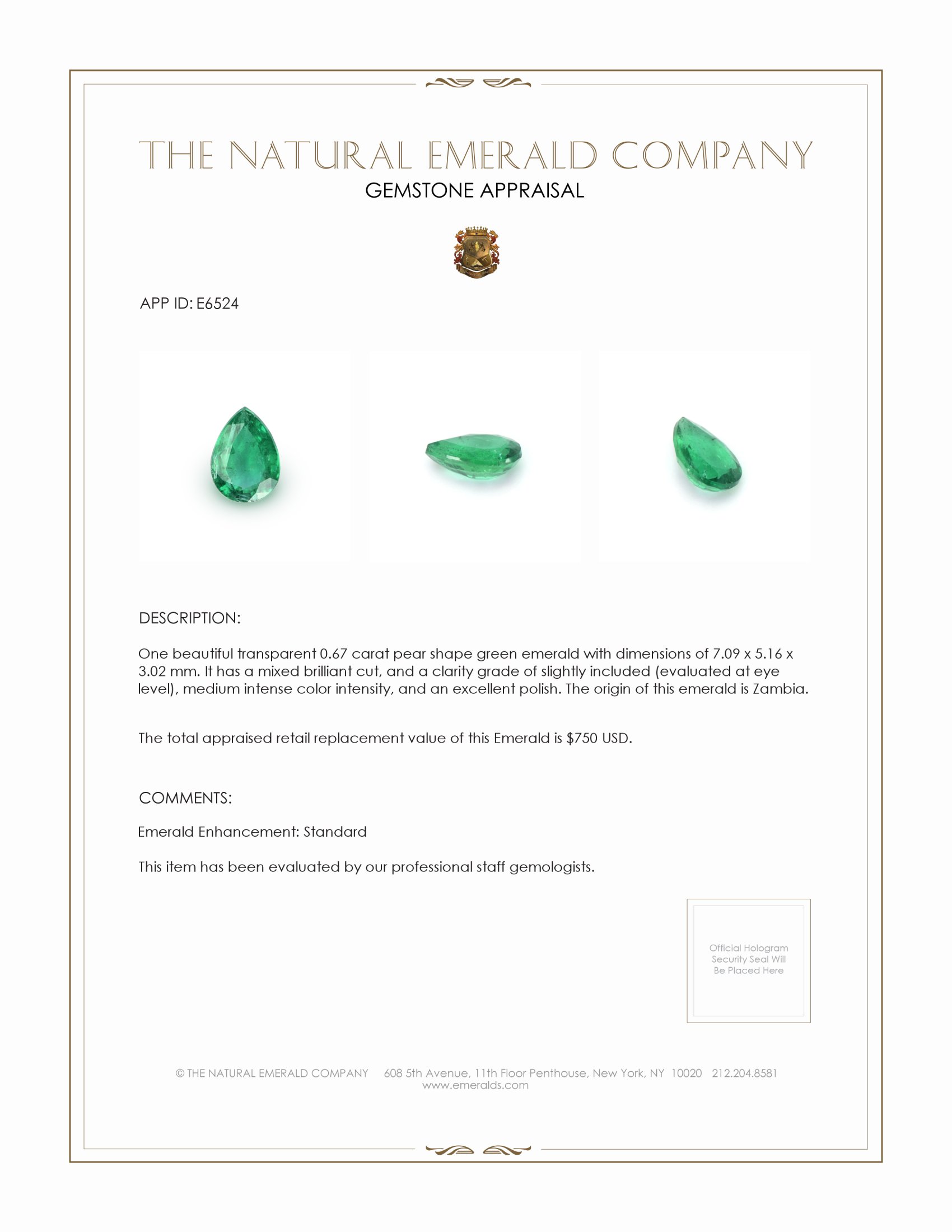 0.67 Ct. Emerald from Zambia