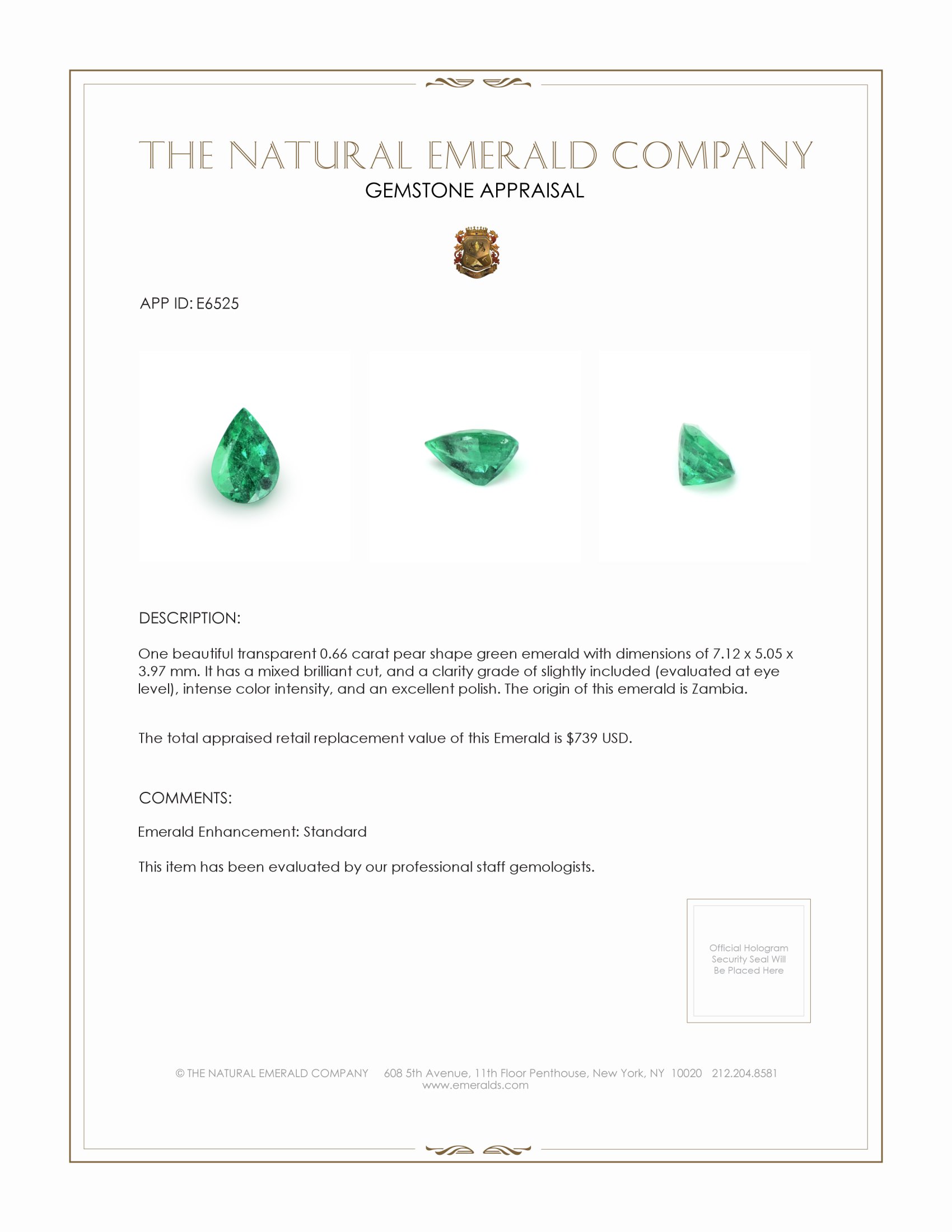 0.66 Ct. Emerald from Zambia